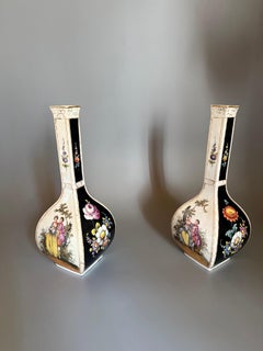 Rococo Late 19th Century Pair Porcelain Vases Dresden Germany Hand-Painted