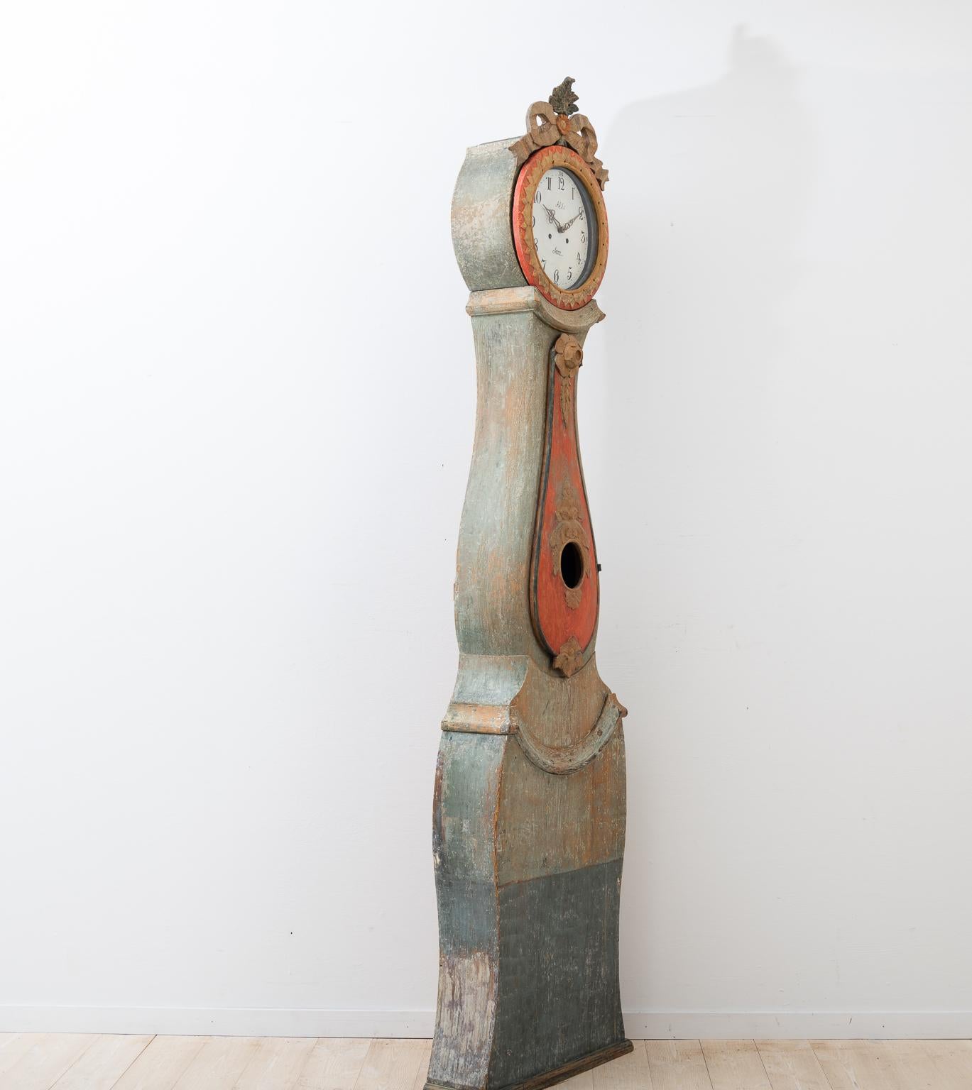 Hand-Painted Rococo Long Case Clock from Kousta Sweden