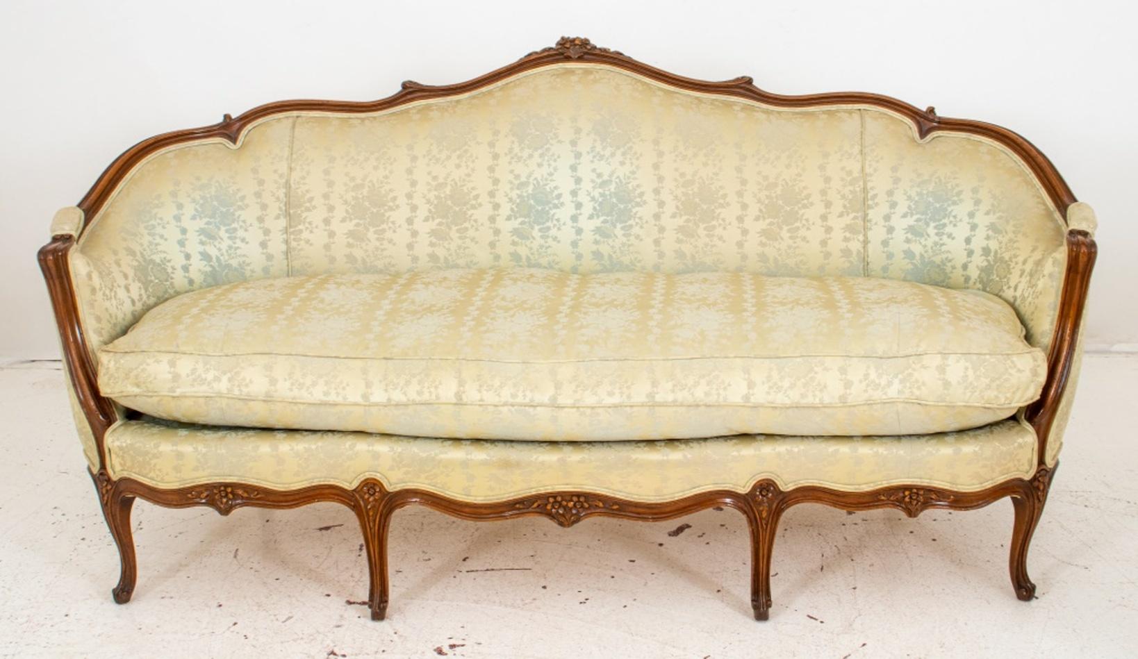 Fabric Rococo Louis XV Style Damask Upholstered Sofa