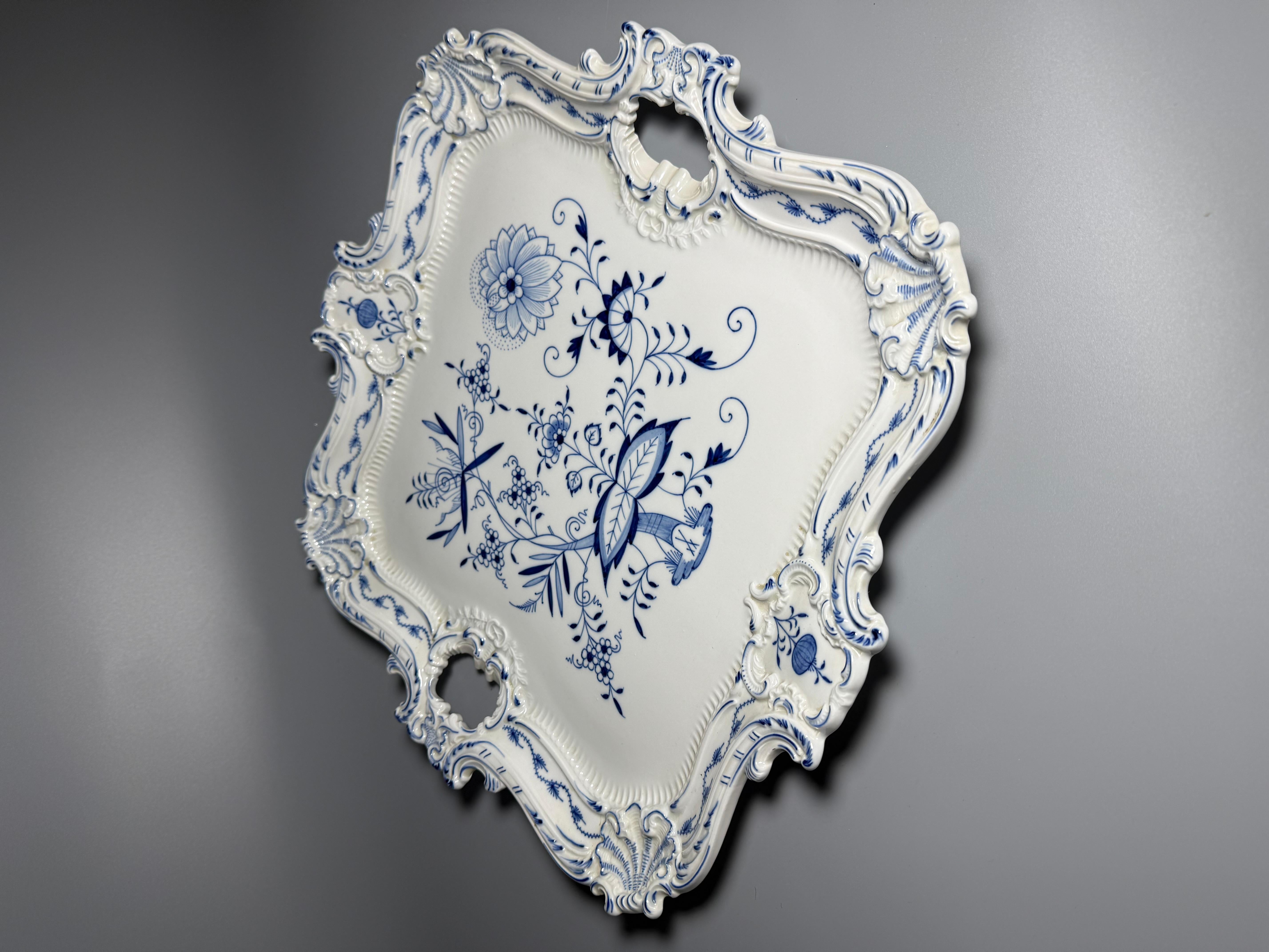 Rococo  Meissen Bleu Oignon Grand plateau/assiette 16 pouces Allemagne 1964 6