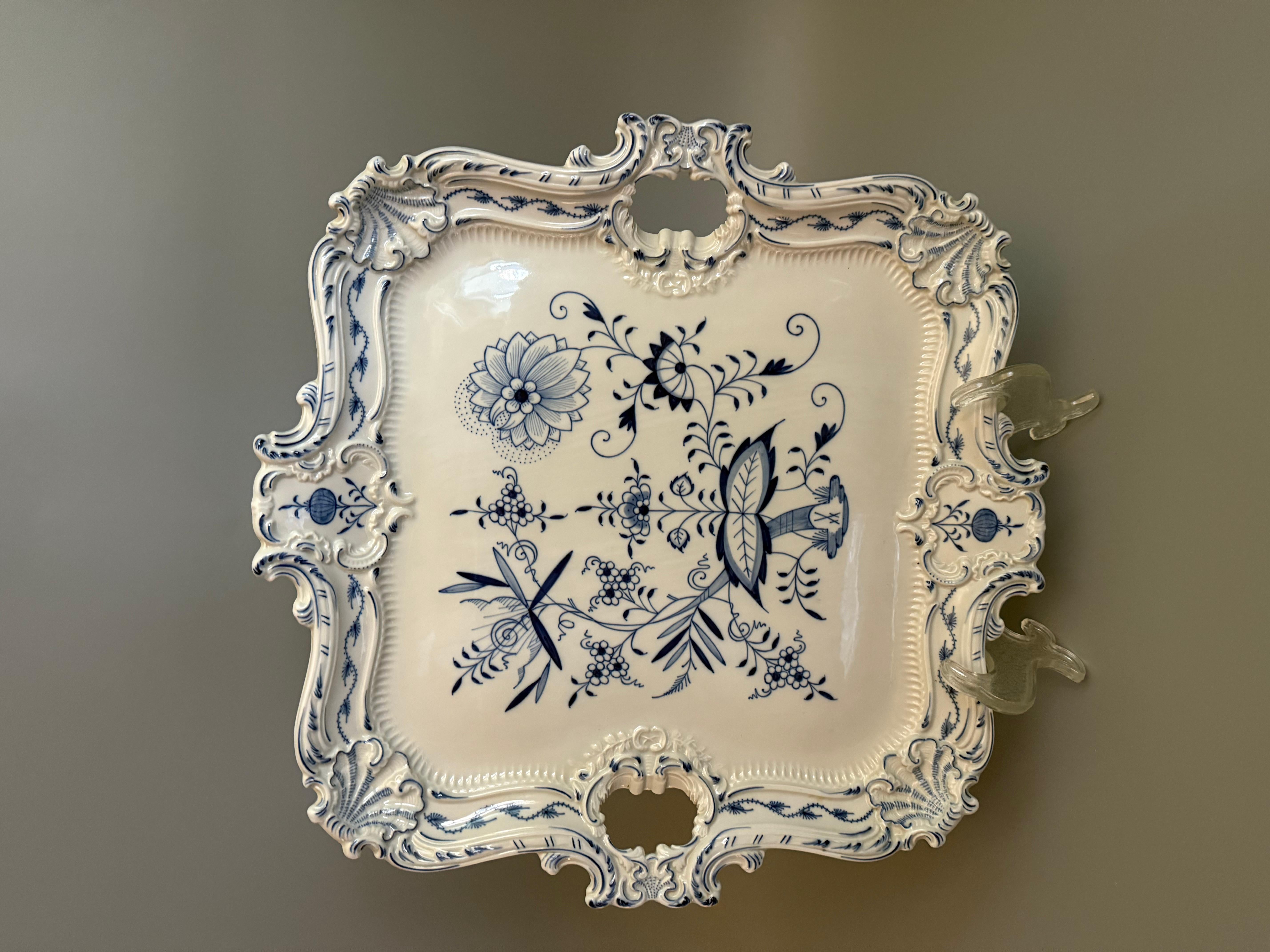 Allemand Rococo  Meissen Bleu Oignon Grand plateau/assiette 16 pouces Allemagne 1964