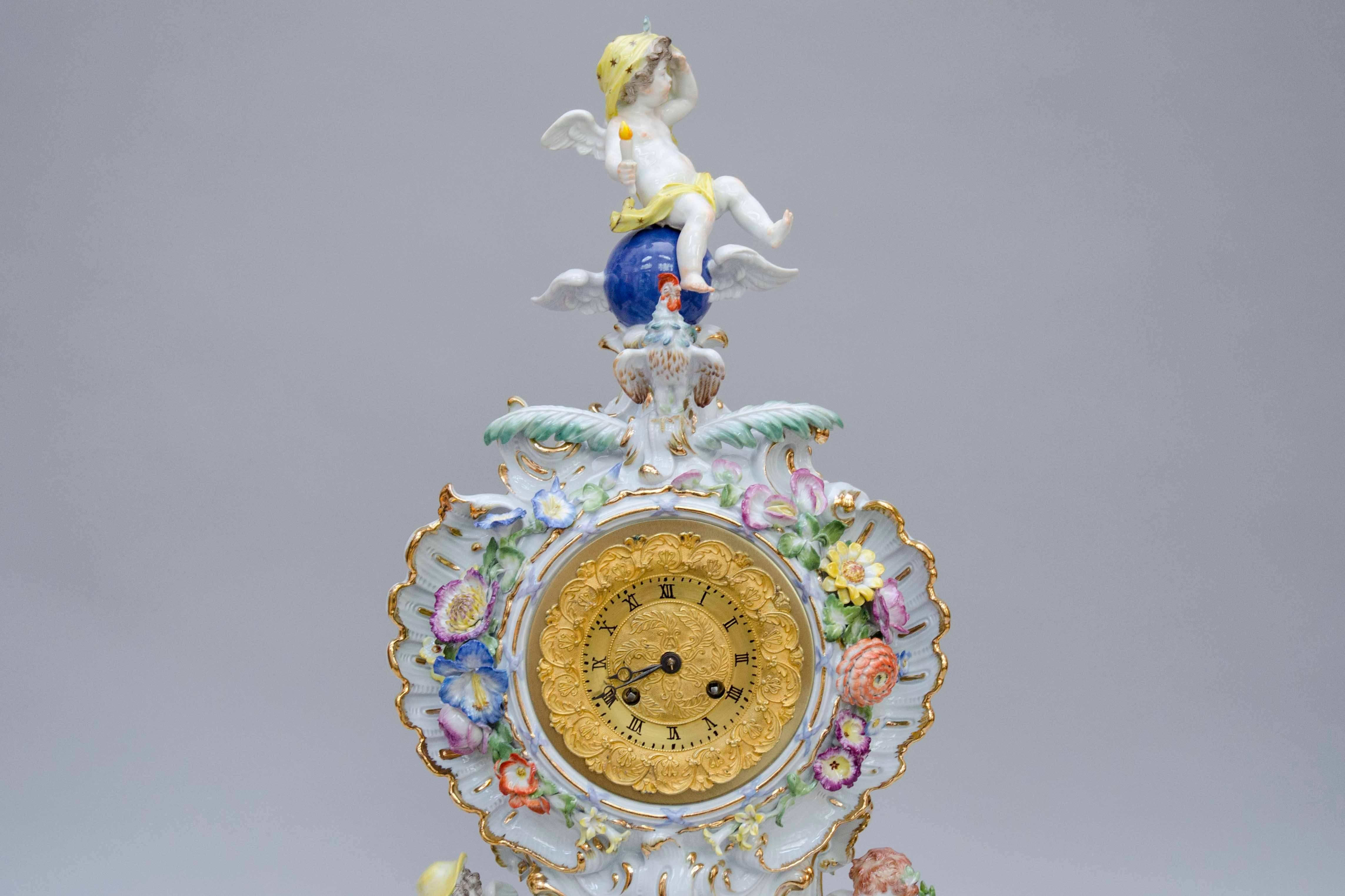 Hand-Painted Rococo Meissen Porcelain Clock 