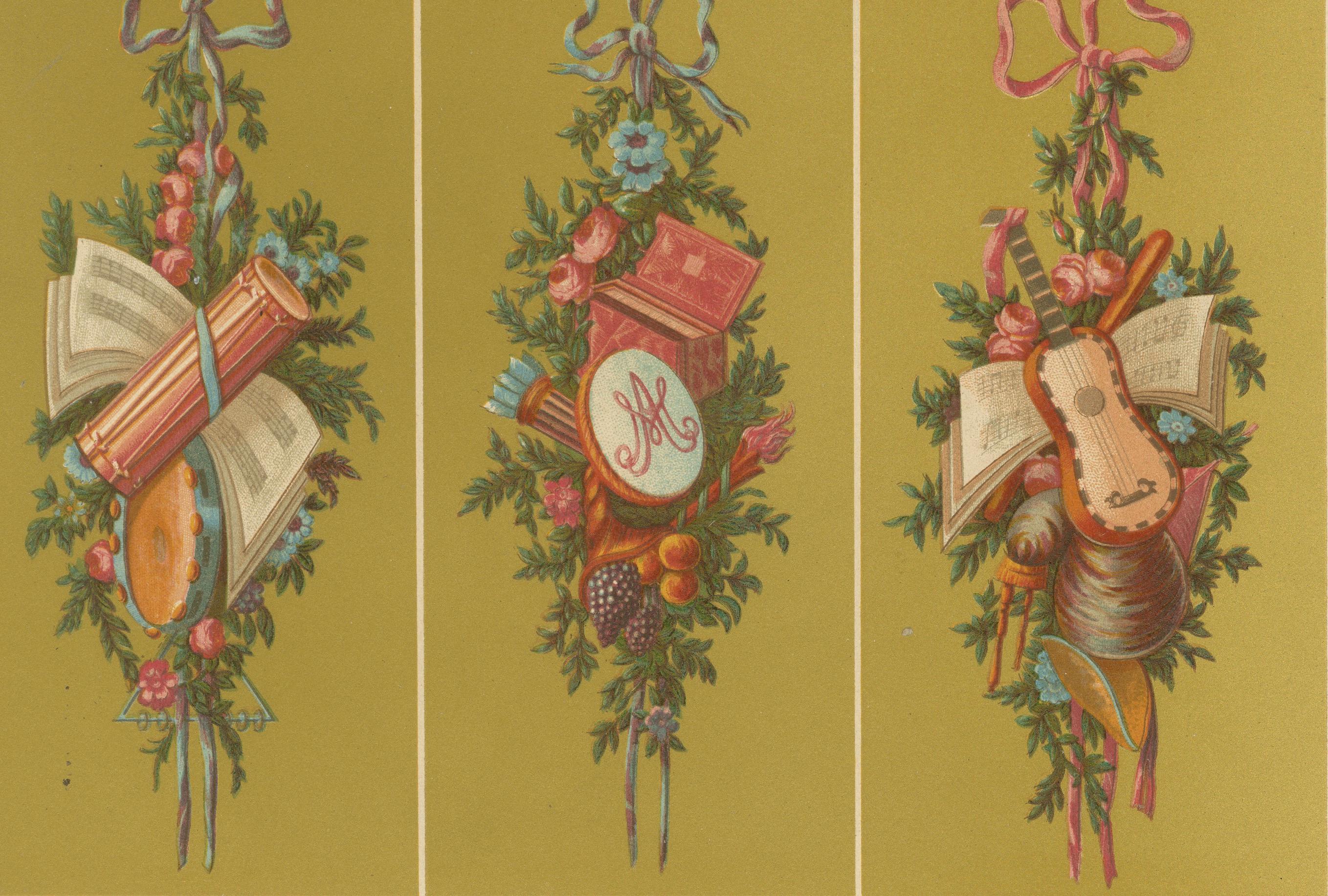 Ornement à motif rococo - Motifs floraux et allégoriques du XVIIIe siècle, planche XCIX Bon état - En vente à Langweer, NL
