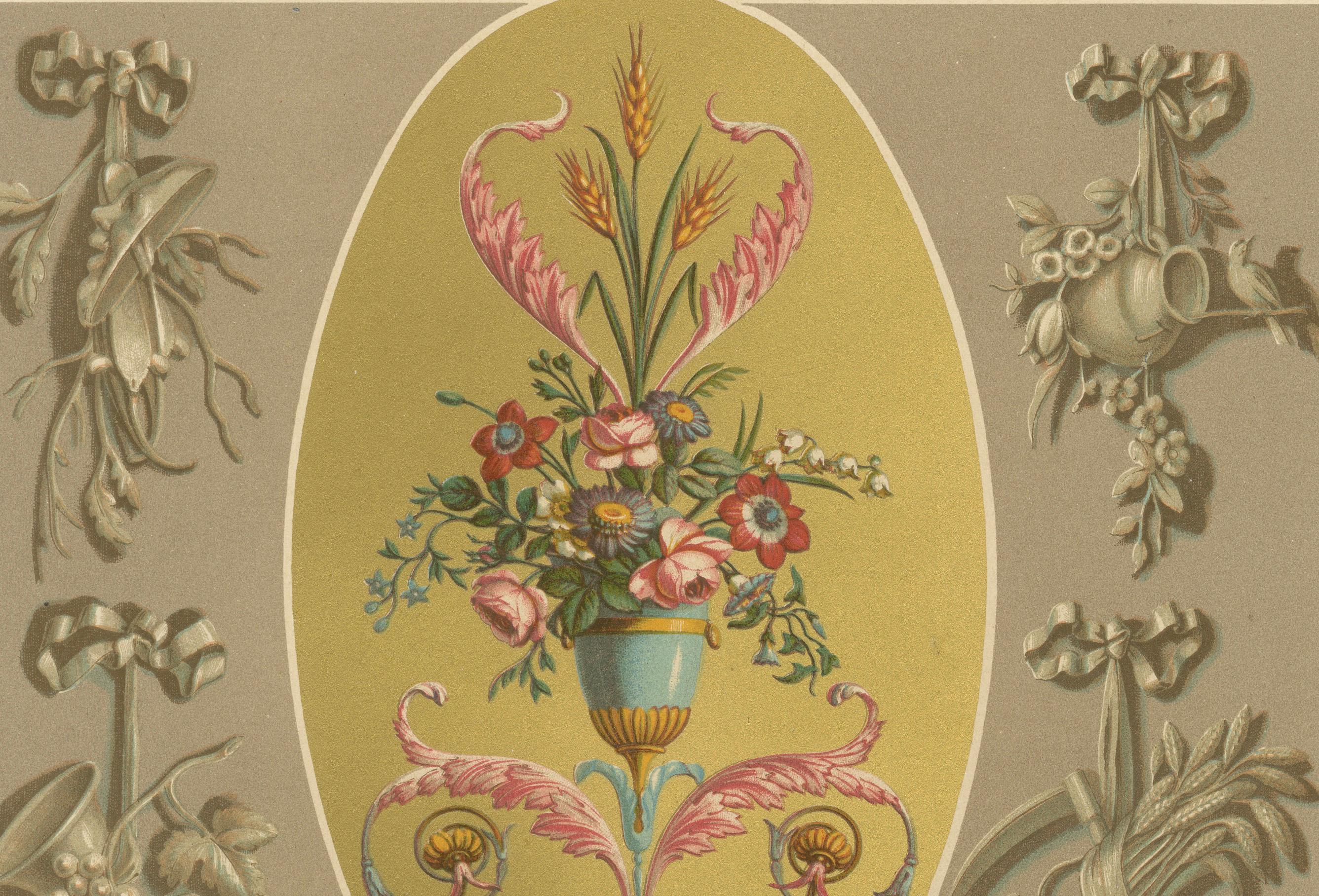 XIXe siècle Ornement à motif rococo - Motifs floraux et allégoriques du XVIIIe siècle, planche XCIX en vente