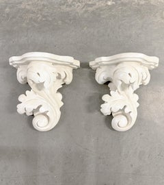 Rococo Neoclassical Acanthus Leaf Cast Stone Garden Wall Brackets Shelves