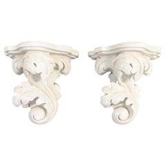 Rococo Neoclassical Acanthus Leaf Cast Stone Garden Wall Brackets Shelves