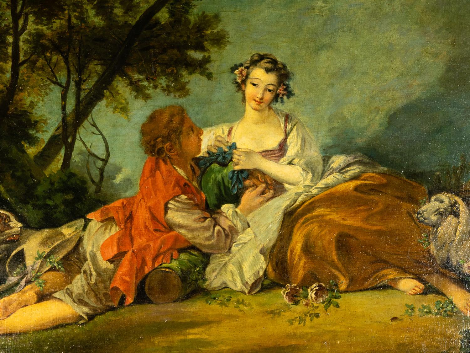 Óleo rococó según Boucher, Dos amantes, Siglo XIX Barroco en venta