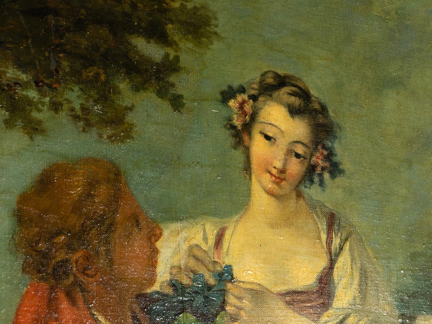 Óleo rococó según Boucher, Dos amantes, Siglo XIX Aceitado en venta