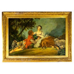 Rococo Oil Painting After Boucher, Two Lovers, 19th Century