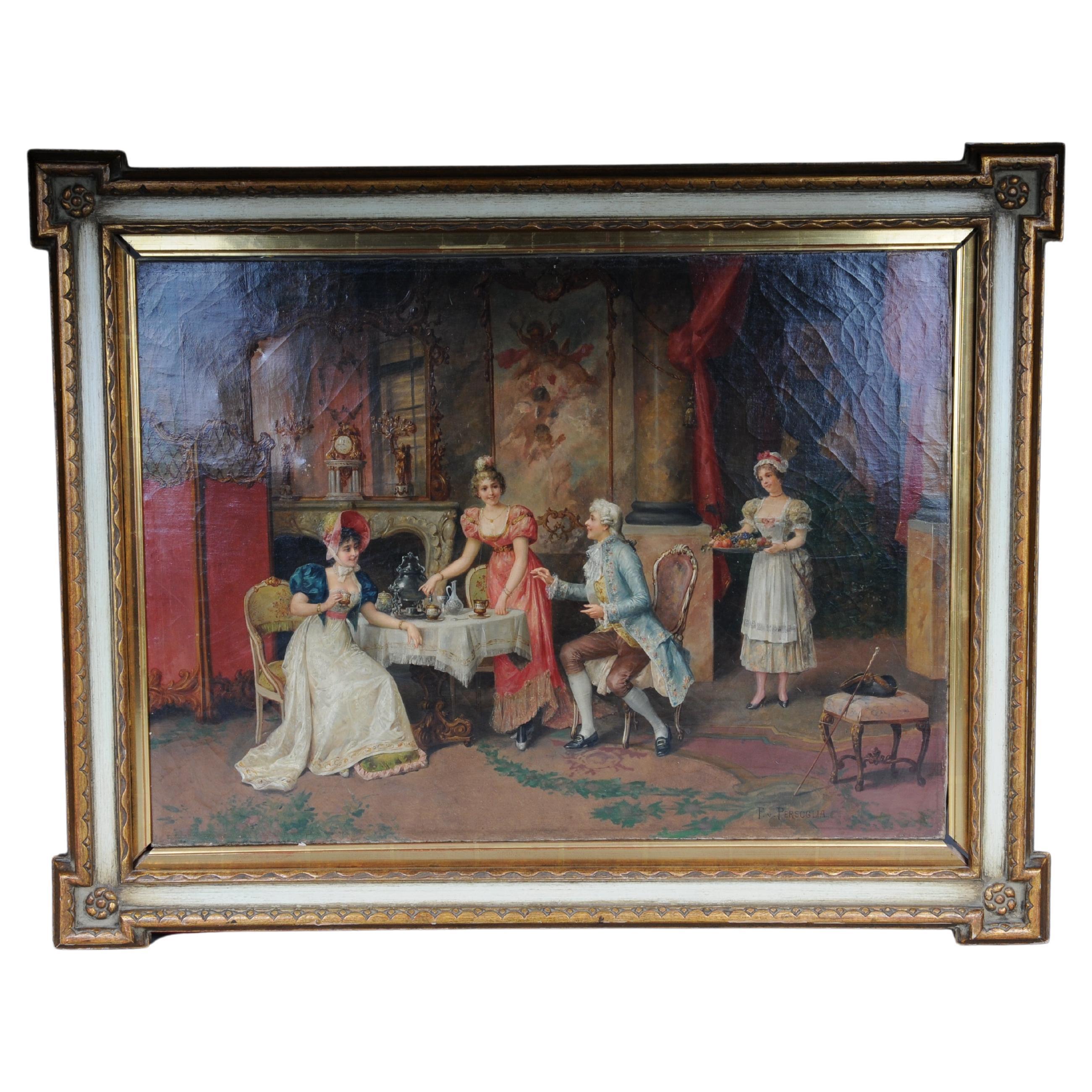Rokoko Ölgemälde "Teatime" von Franz von Persoglia (1852-1912)