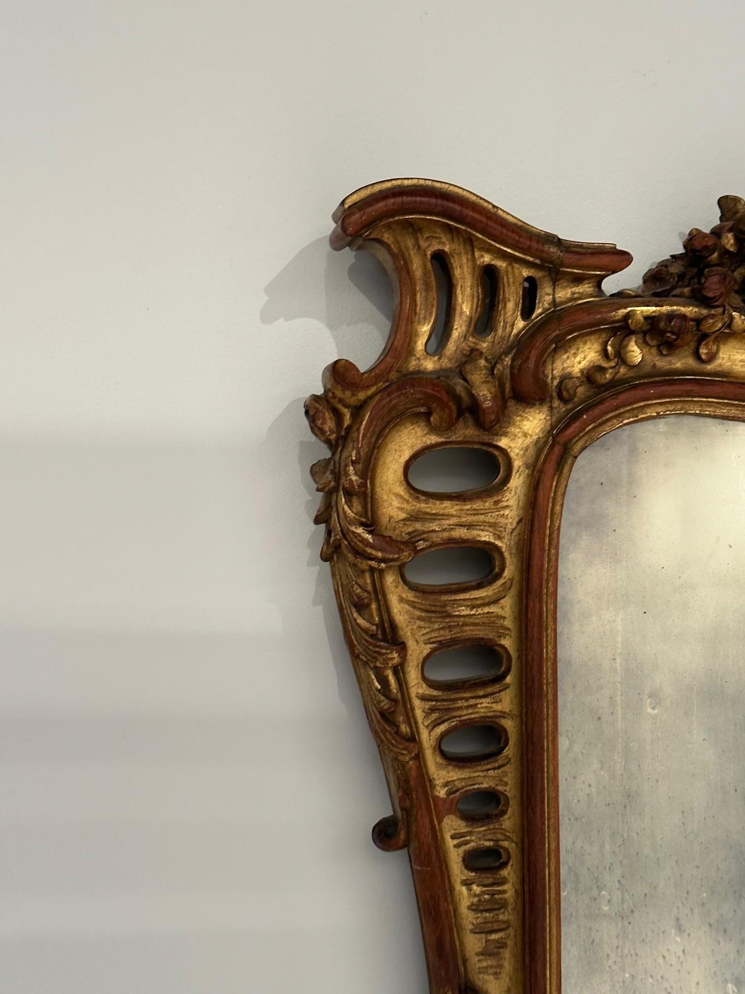 Rococo Ornate Antique Pair of Carved Aged Mirrors For Sale at 1stDibs