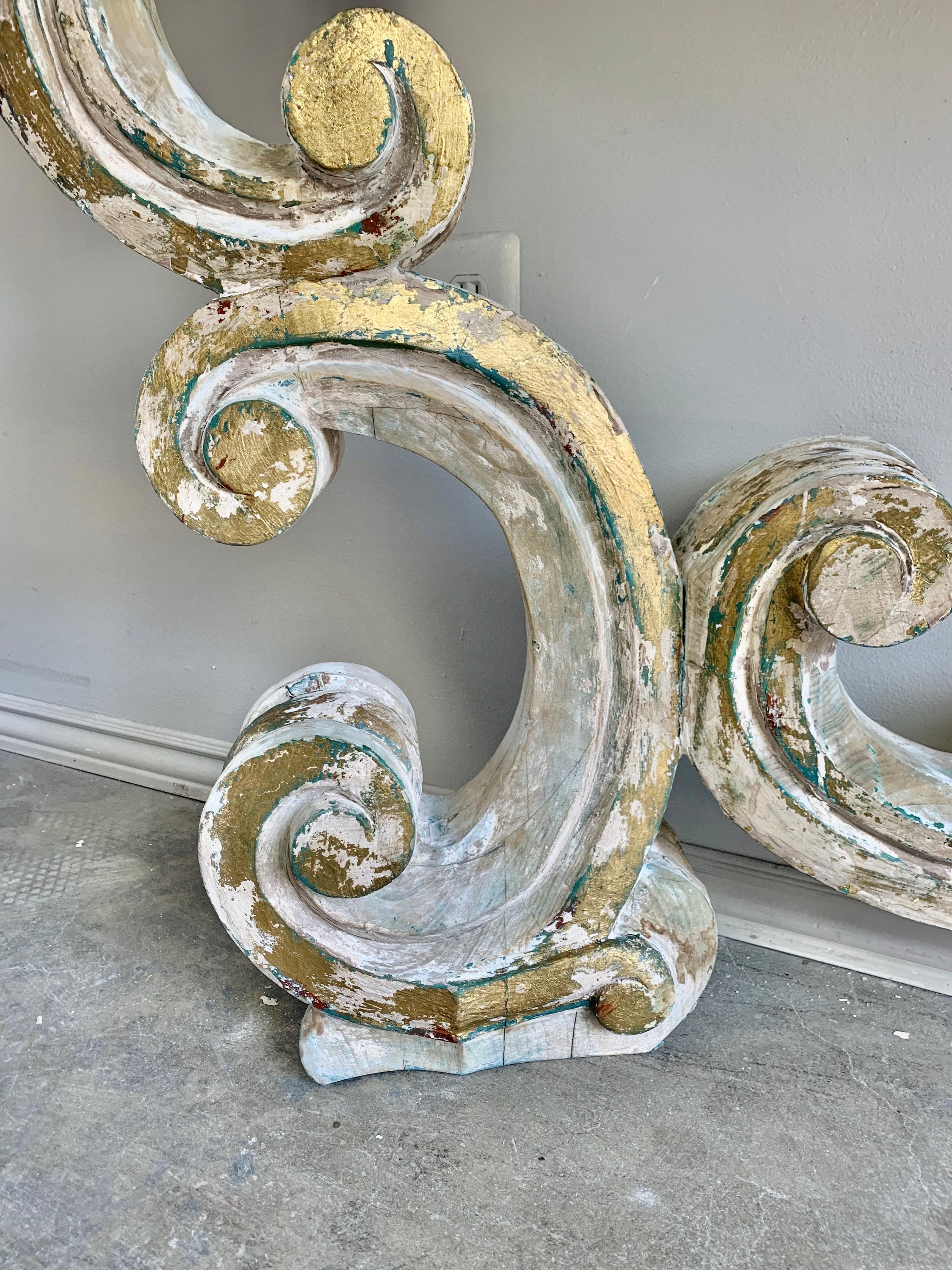 Rococo Painted Carved Parcel Gilt Console with Carrara Marble Top 12