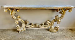 Rococo Painted Carved Parcel Gilt Console with Carrara Marble Top
