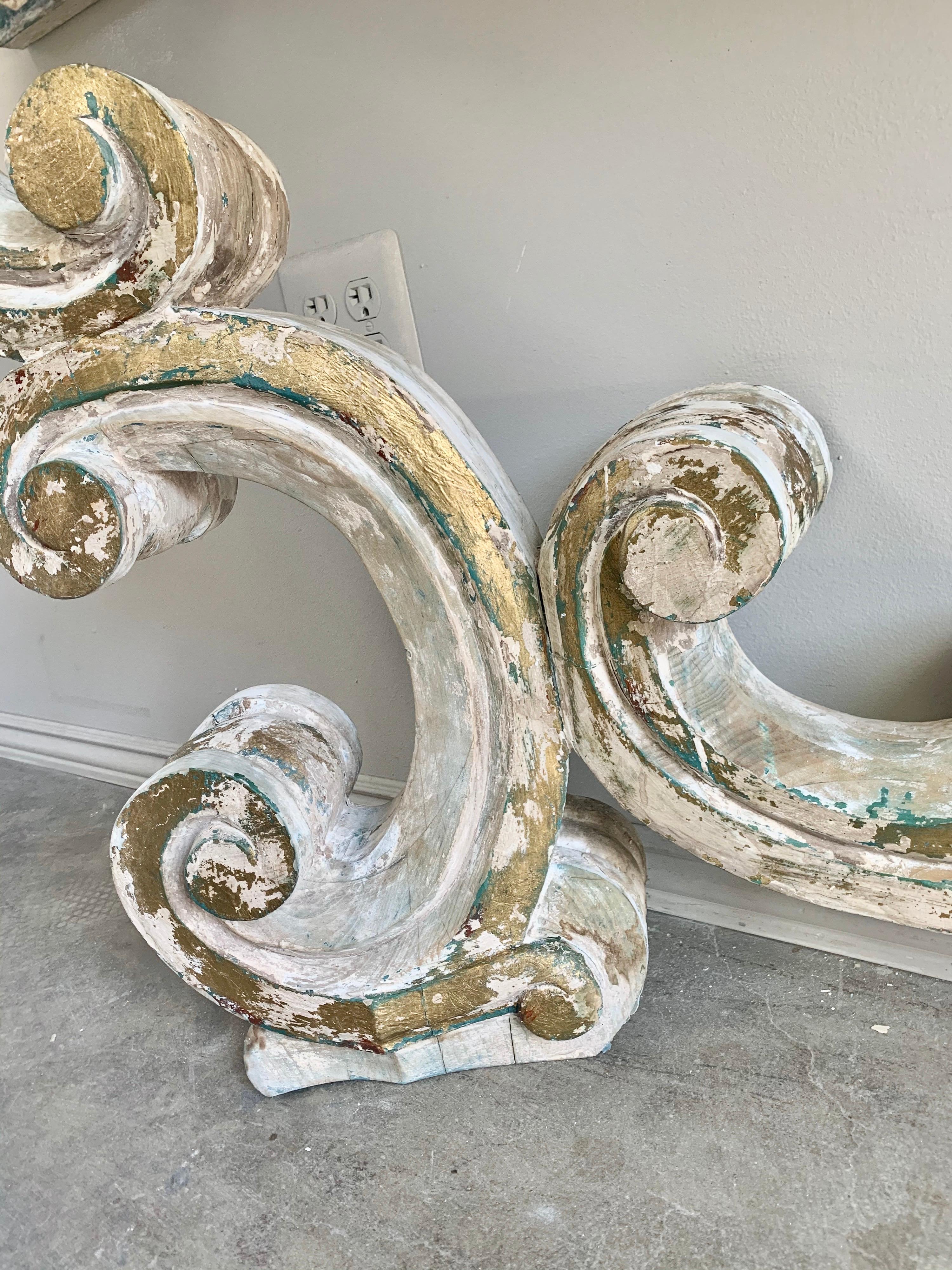 Rococo Painted Carved Parcel Gilt Console with Carrara Marble Top 1