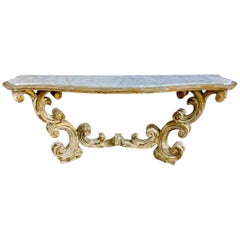 Rococo Painted Carved Parcel Gilt Console with Carrara Marble Top