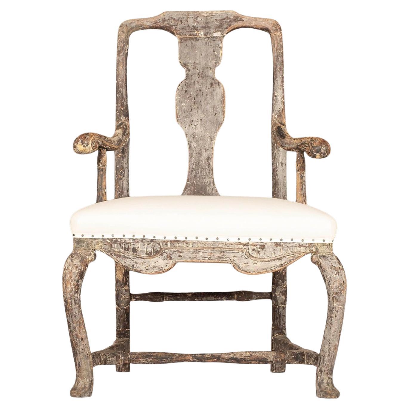 Rococo Painted Swedish Armchair