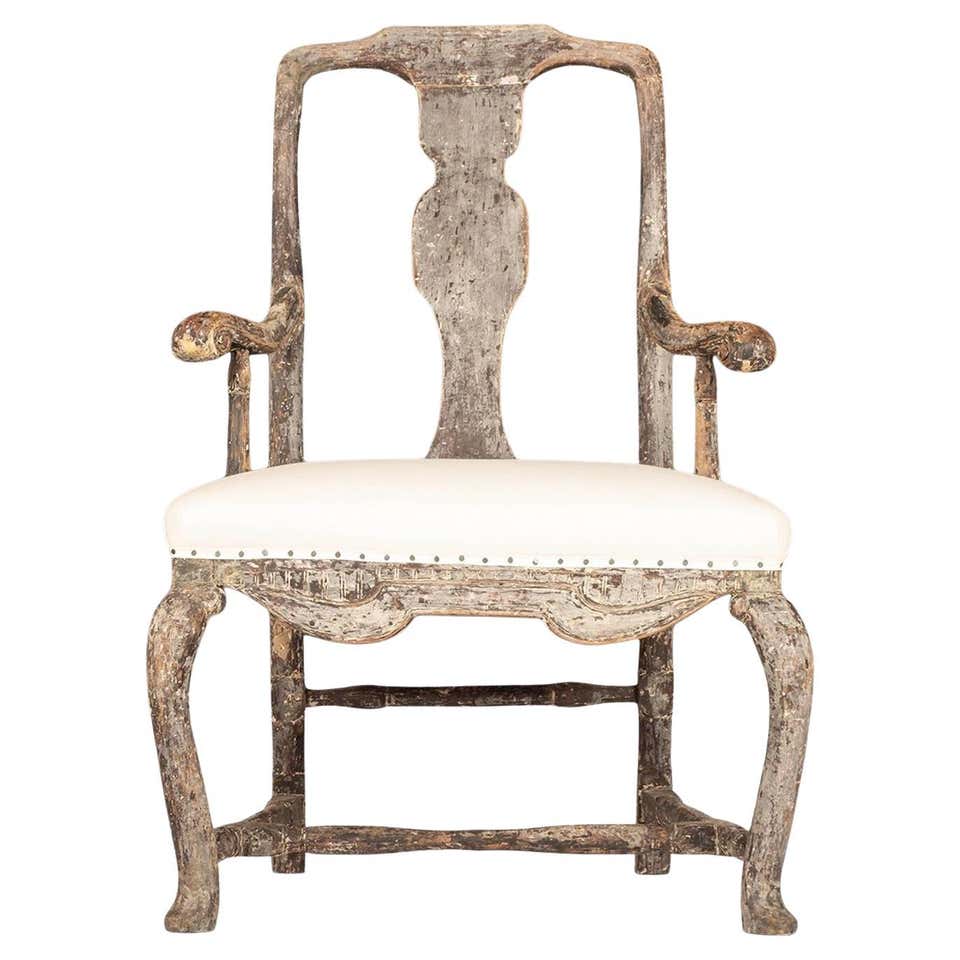 Pair of Swedish Rococo Style 1890s Painted Wood Armchairs For Sale at ...