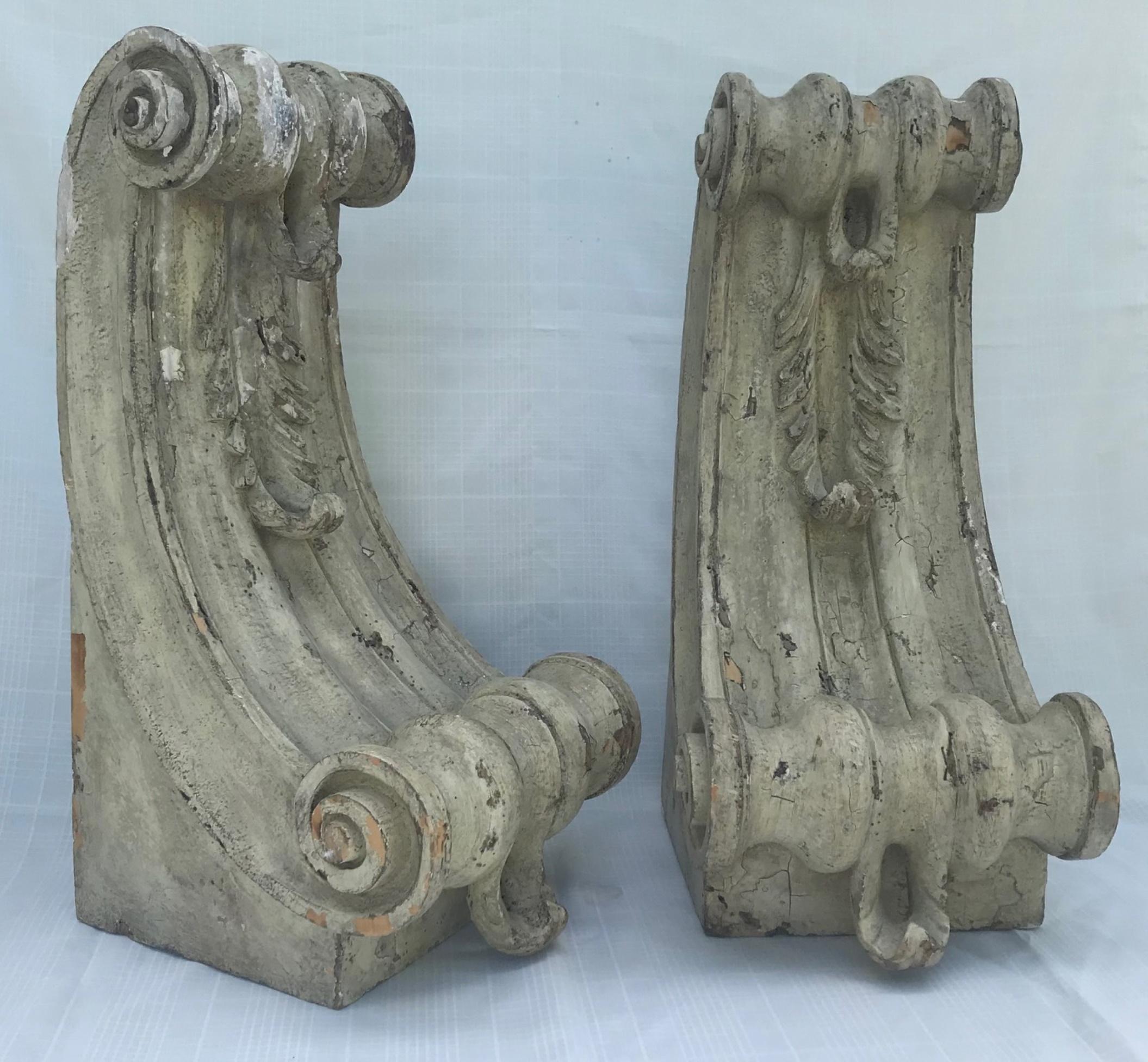 Rococo Pair of Carved Corbels/ Architectural Brackets, ca. 1800 In Good Condition In Vero Beach, FL