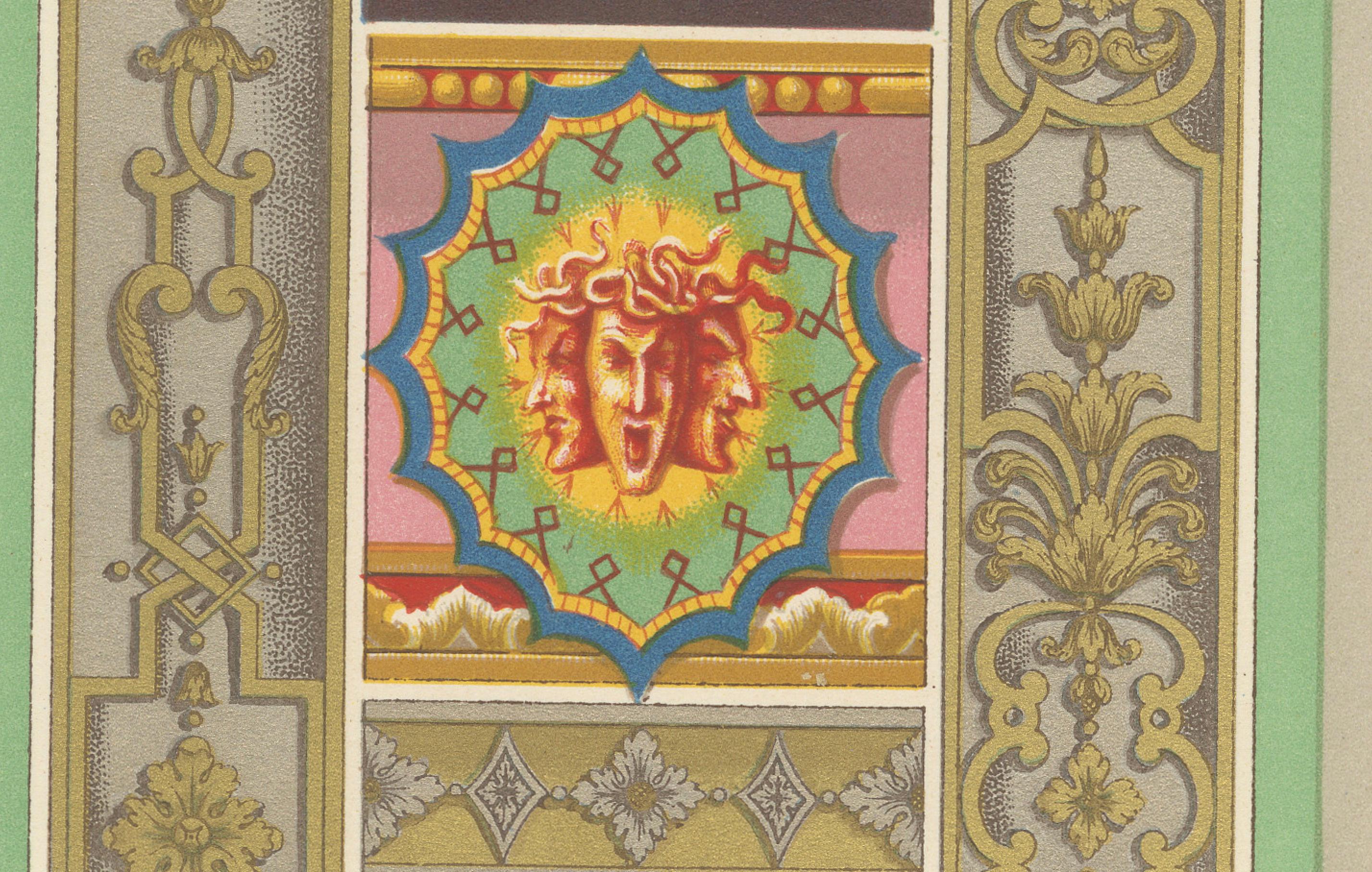 Ornement de panneau Rococo - French Floral and Gilt Wall Designs, Plate XCVII, 1869 Bon état - En vente à Langweer, NL