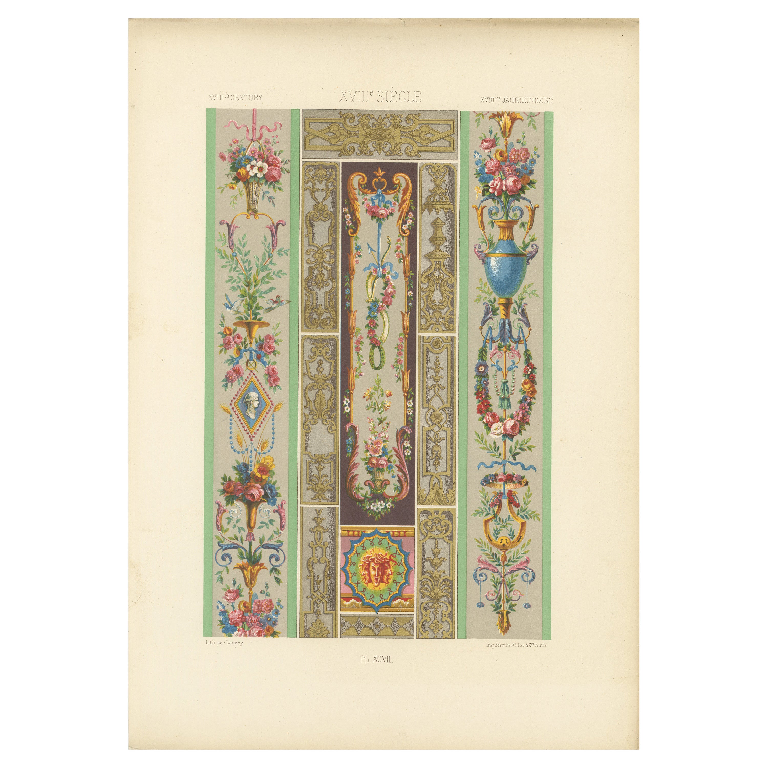 Ornement de panneau Rococo - French Floral and Gilt Wall Designs, Plate XCVII, 1869