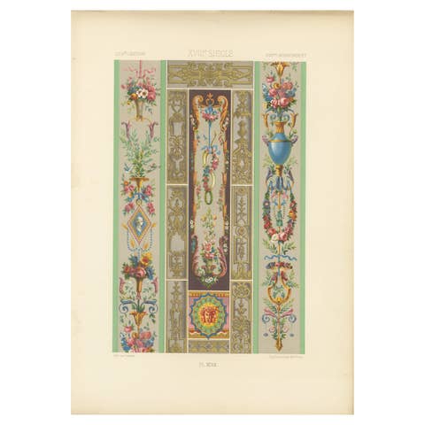 Rococo Panel Ornament – French Floral and Gilt Wall Designs, Plate XCVII, 1869
