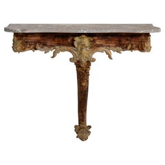 Rococo Patinated Console Table With Marble Top