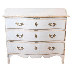 Antique Rococo Period 1770s Swedish Gray Cream Painted and Carved Three-Drawer Commode