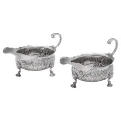 Rococo Period Antique Sterling Silver Pair of Sauce Boats London 1746 R. Kersill