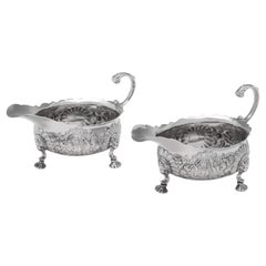 Paire de saucières en argent sterling antique de la période rococo, Londres 1746 R. Kersill