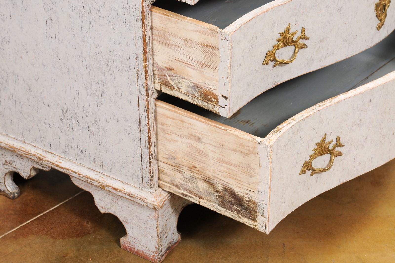 Rococo Period Swedish 1760s Gray Painted Commode with Raised Top and Drawers In Good Condition For Sale In Atlanta, GA