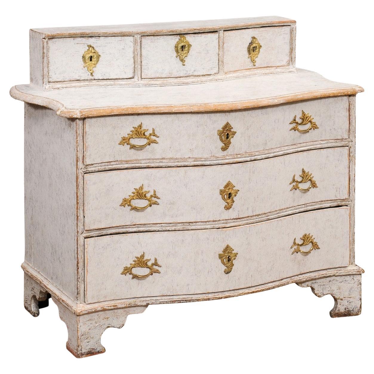 Rococo Period Swedish 1760s Gray Painted Commode with Raised Top and Drawers For Sale