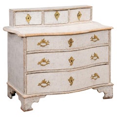Rococo Period Swedish 1760s Gray Painted Commode with Raised Top and Drawers