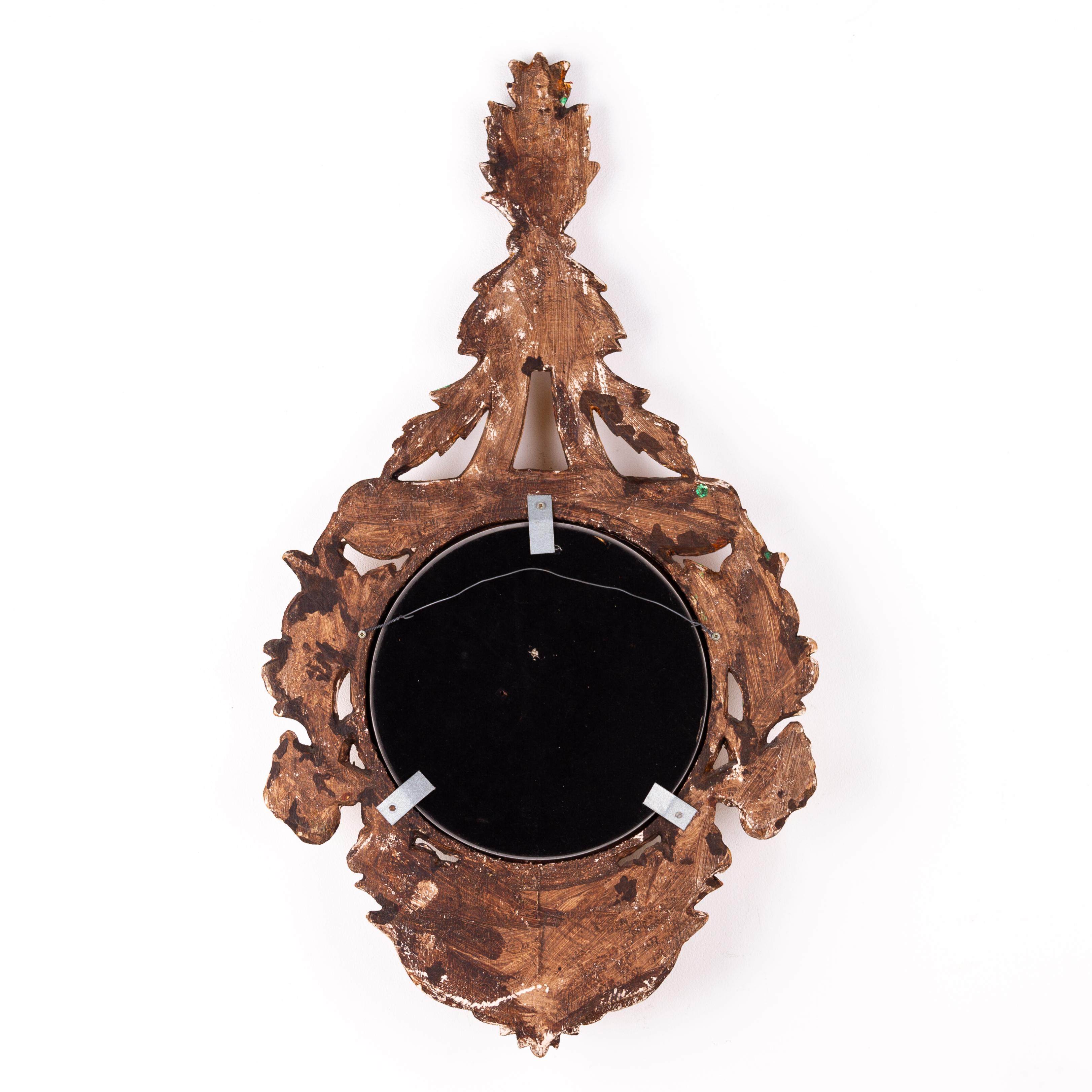 19th Century Rococo Polychrome Giltwood Convex Mirror For Sale