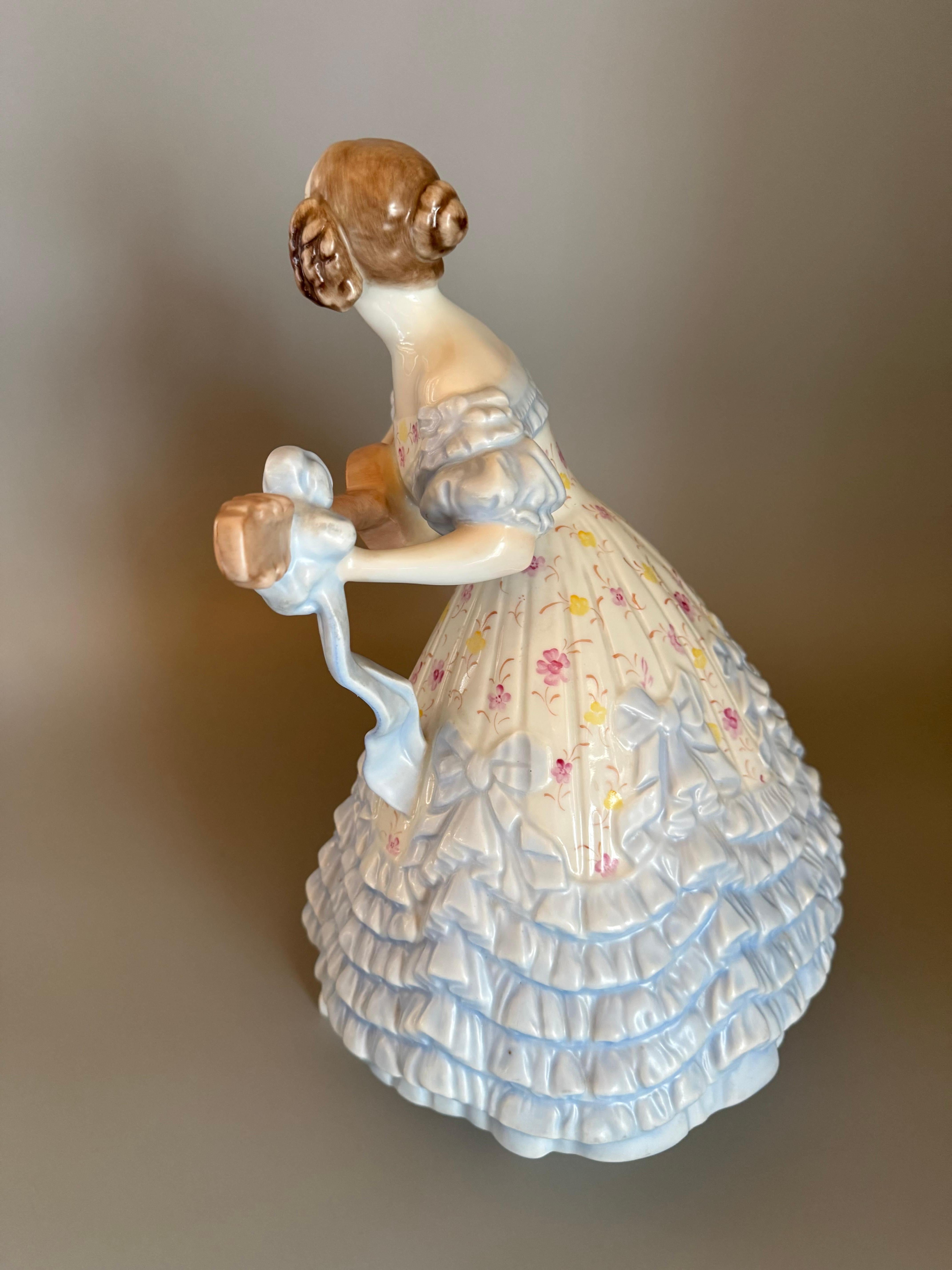 Rococo Blue Porcelan Large Figurine “Mrs. Déry” Lady Playing Guitar 14  inches For Sale 4