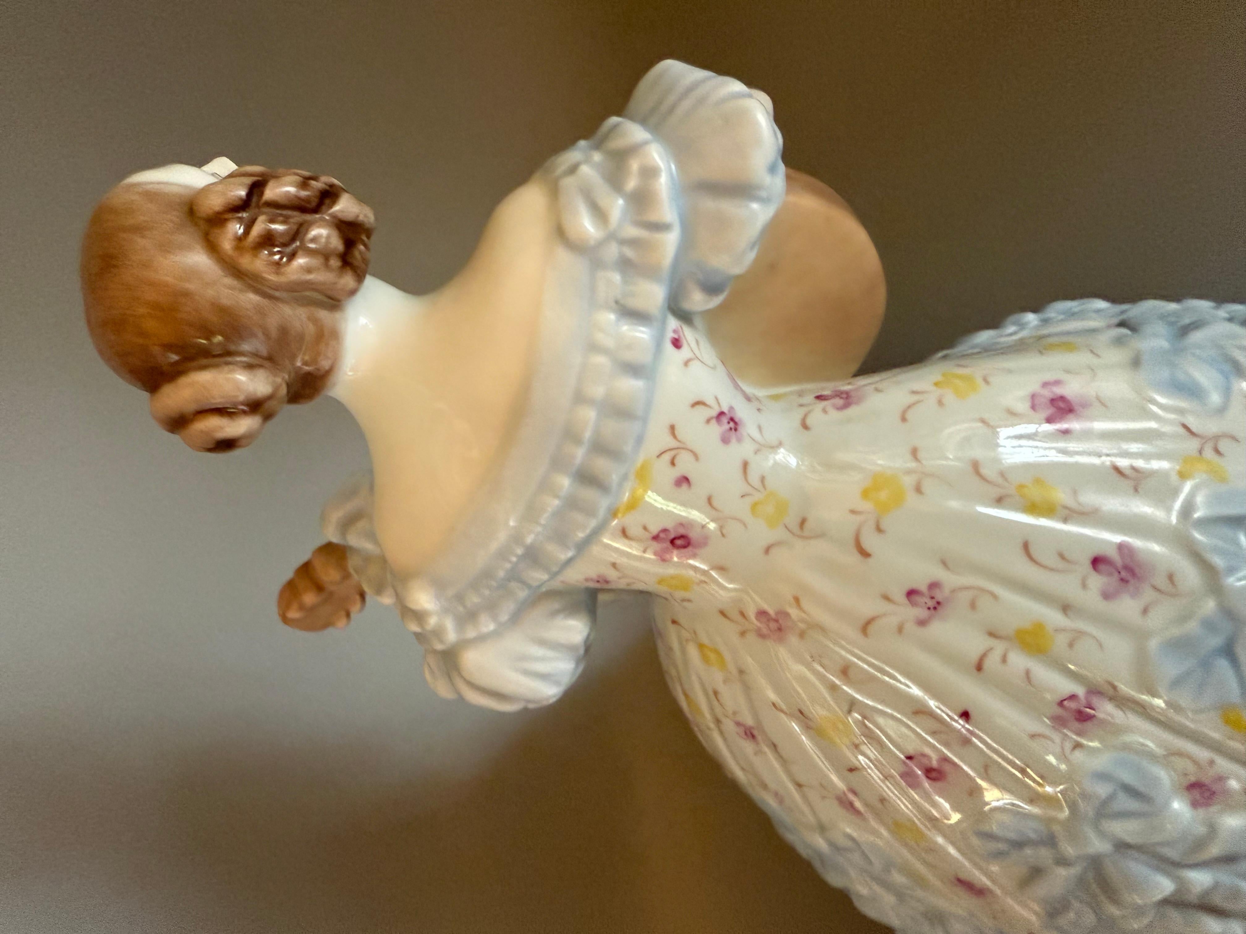 Rococo Blue Porcelan Large Figurine “Mrs. Déry” Lady Playing Guitar 14  inches For Sale 1