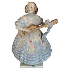 Rococo Rare Herend Figurine “Mrs. Déry” Lady playing guitar 14, 2 inches