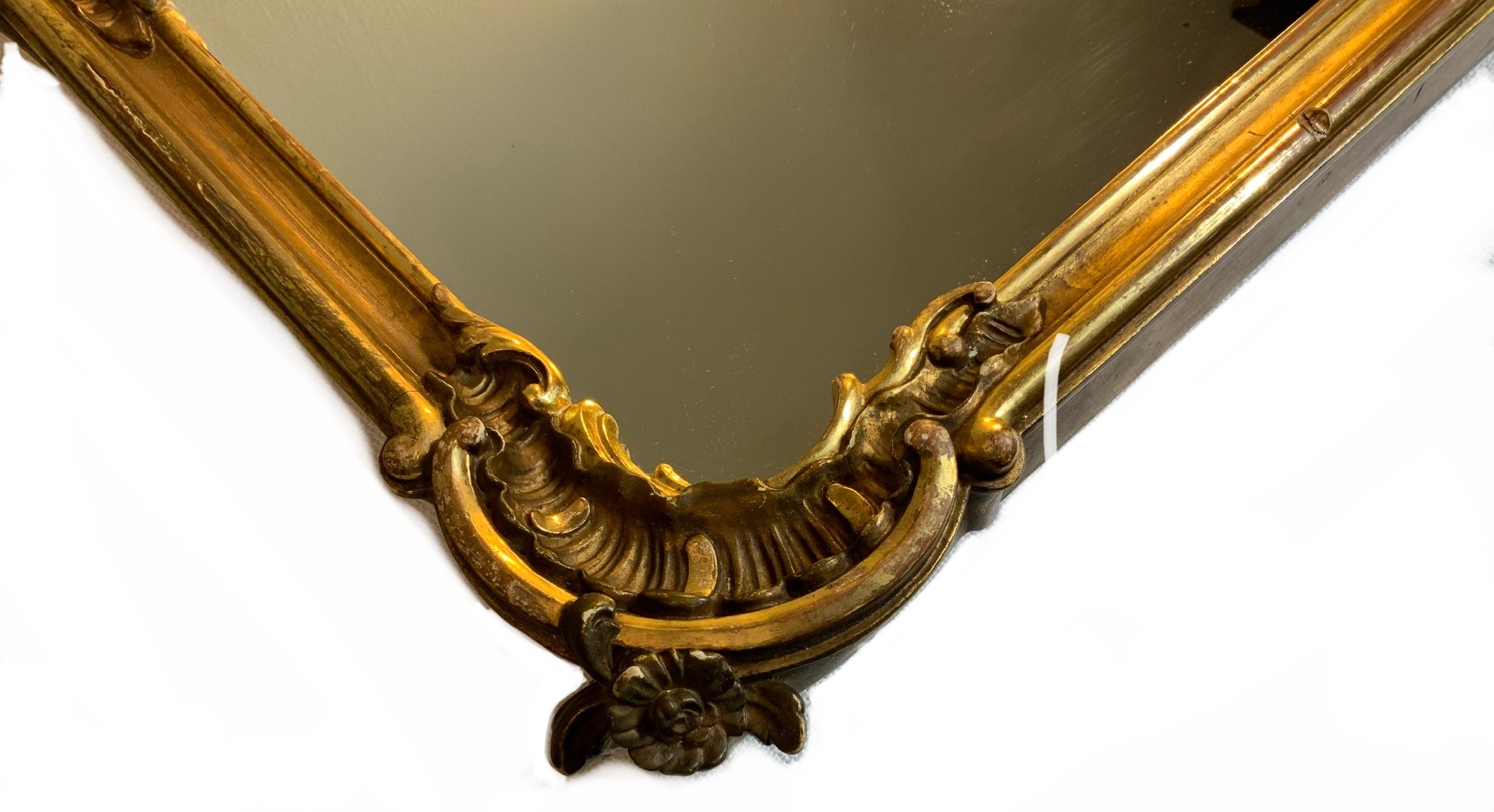 Hand-Crafted Rococo Rectangular Gilt Wood Wall Mirror