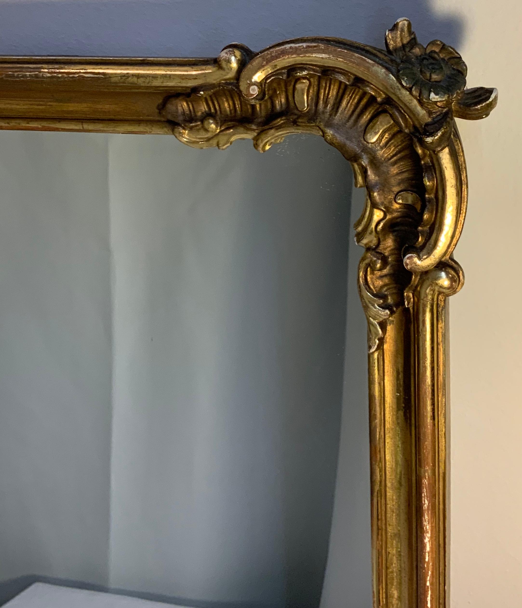 20th Century Rococo Rectangular Gilt Wood Wall Mirror