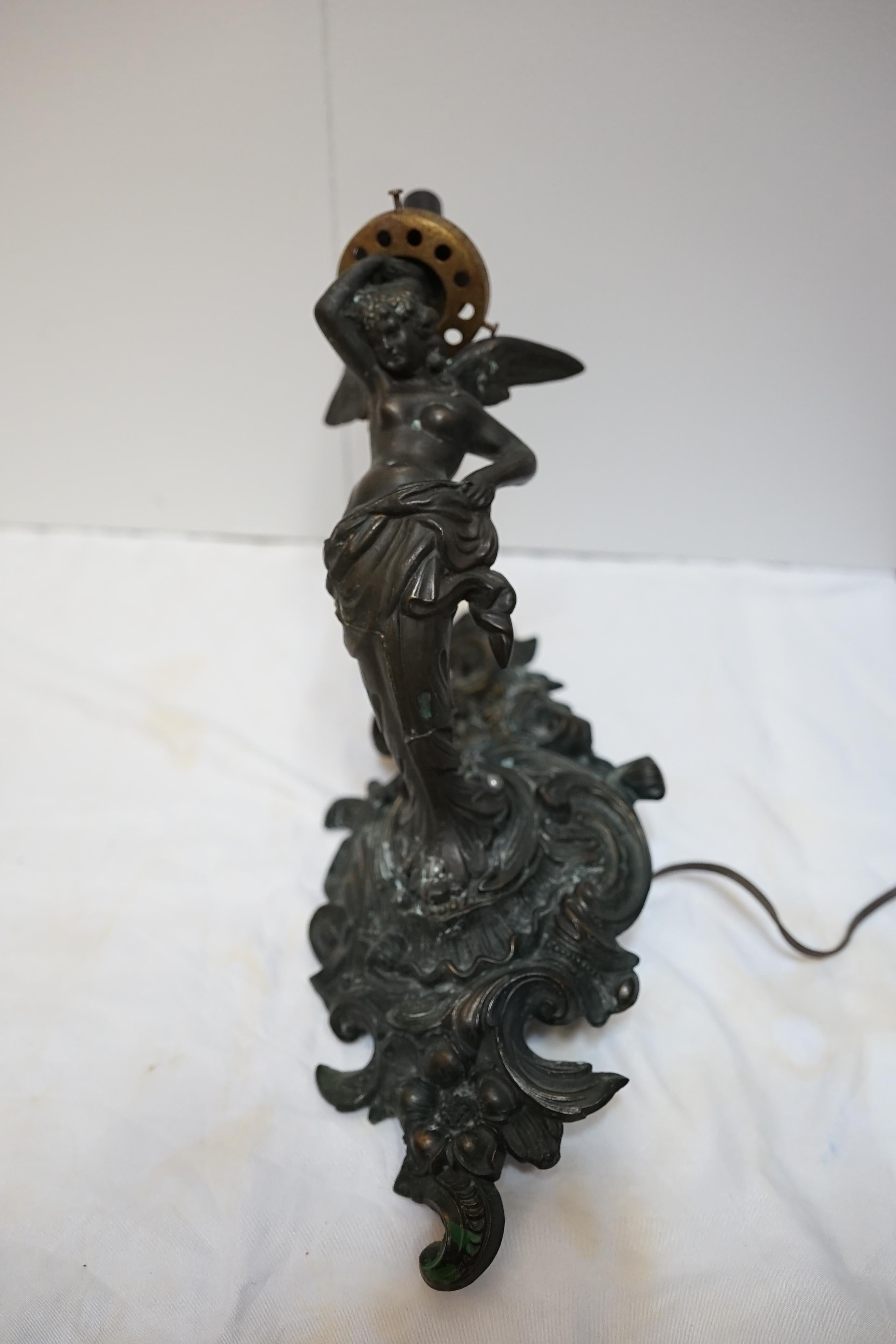 Cast Rococo Revival 19th Century French Bronze Angel Sconces For Sale