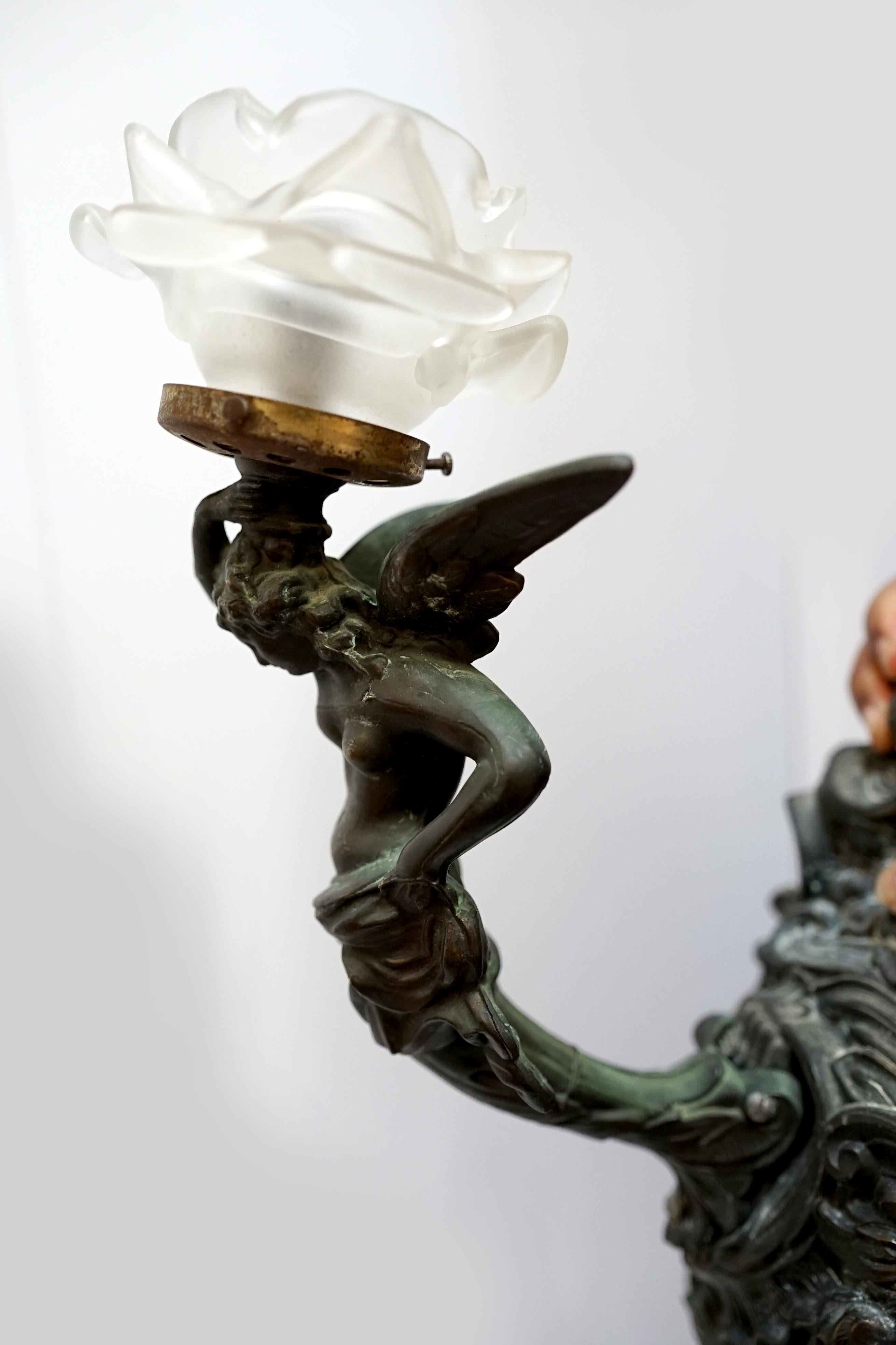 Rococo Revival 19th Century French Bronze Angel Sconces For Sale 1