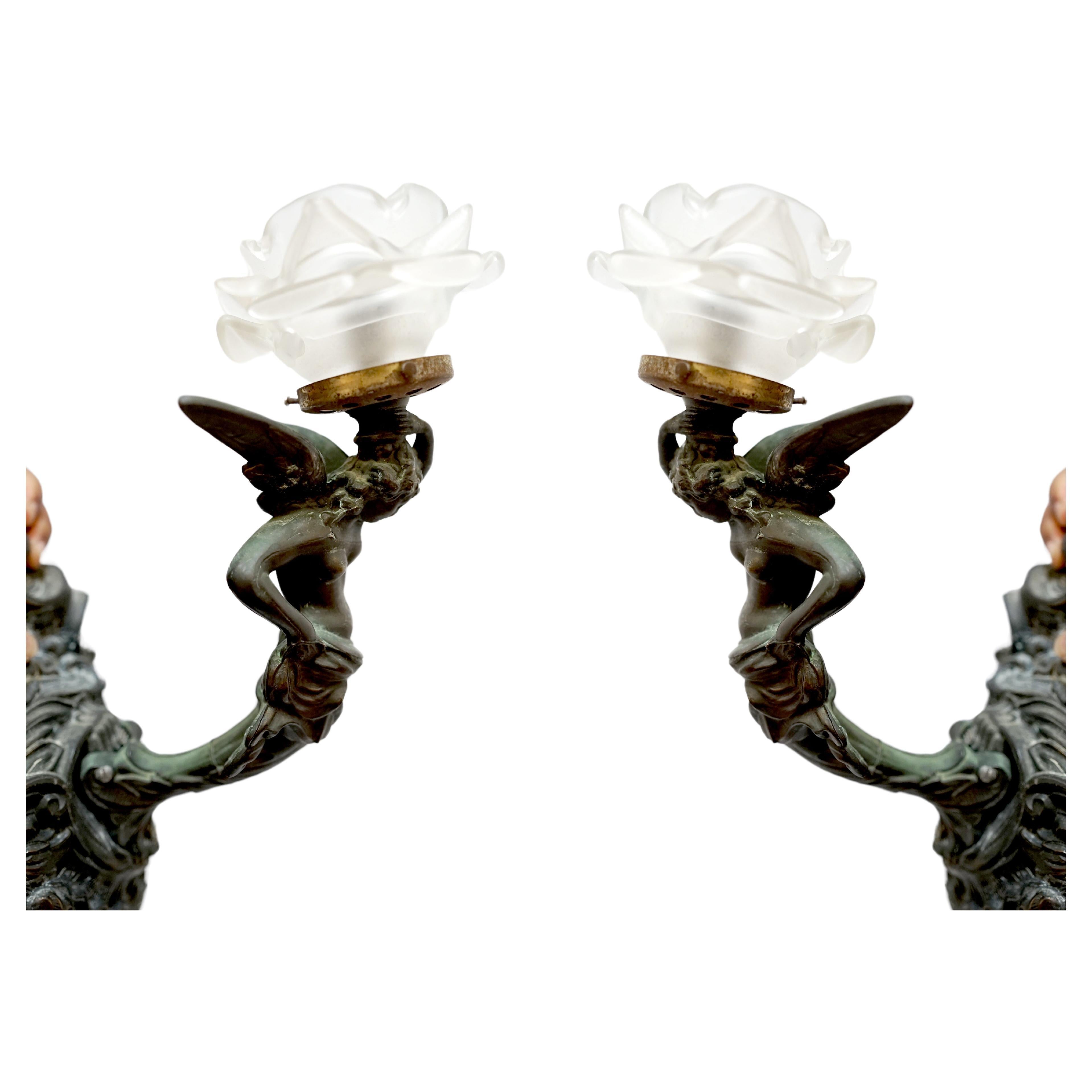 Französische Bronze-Engel-Wandleuchter im Rokoko-Stil des 19. Jahrhunderts