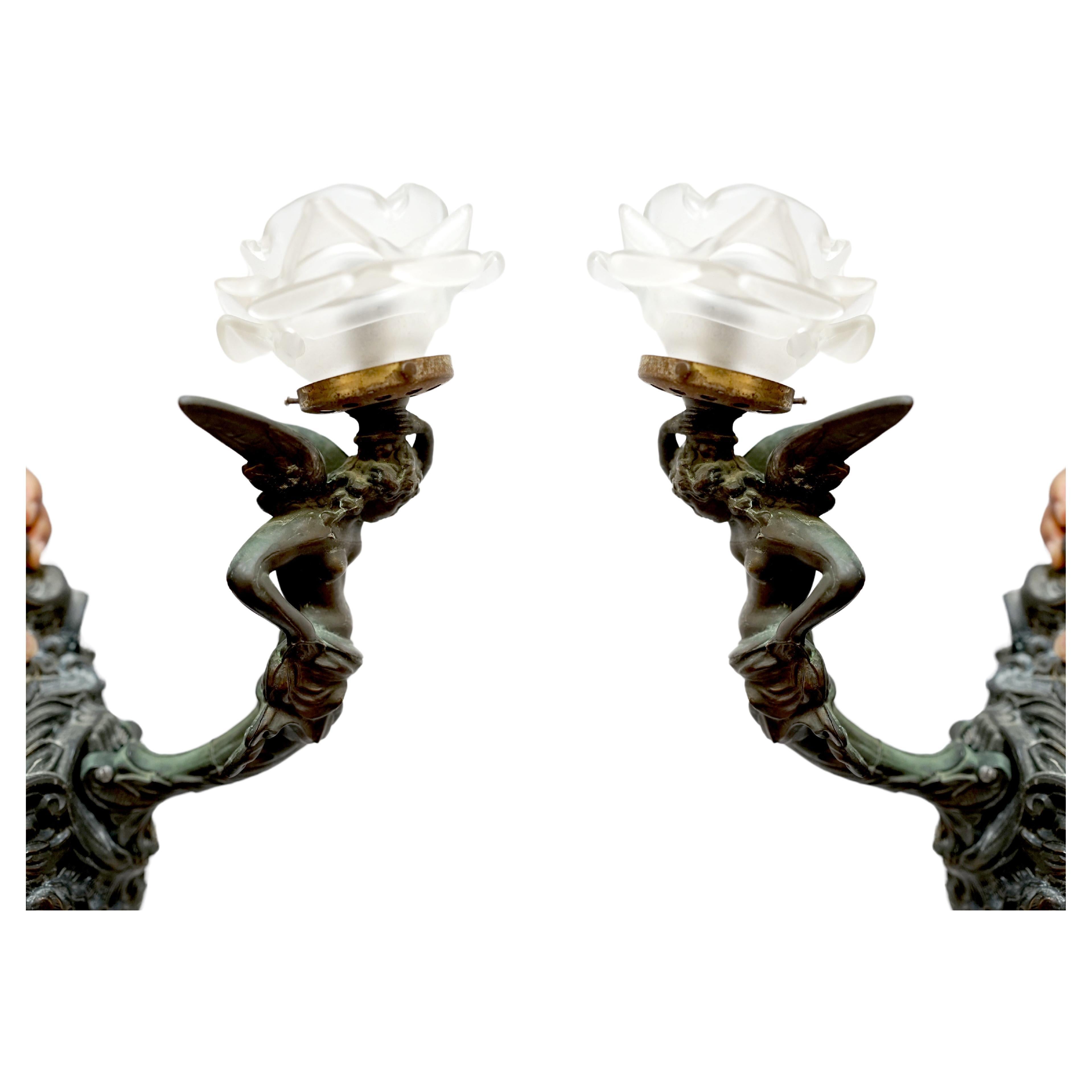 Rococo Revival 19th Century French Bronze Angel Sconces