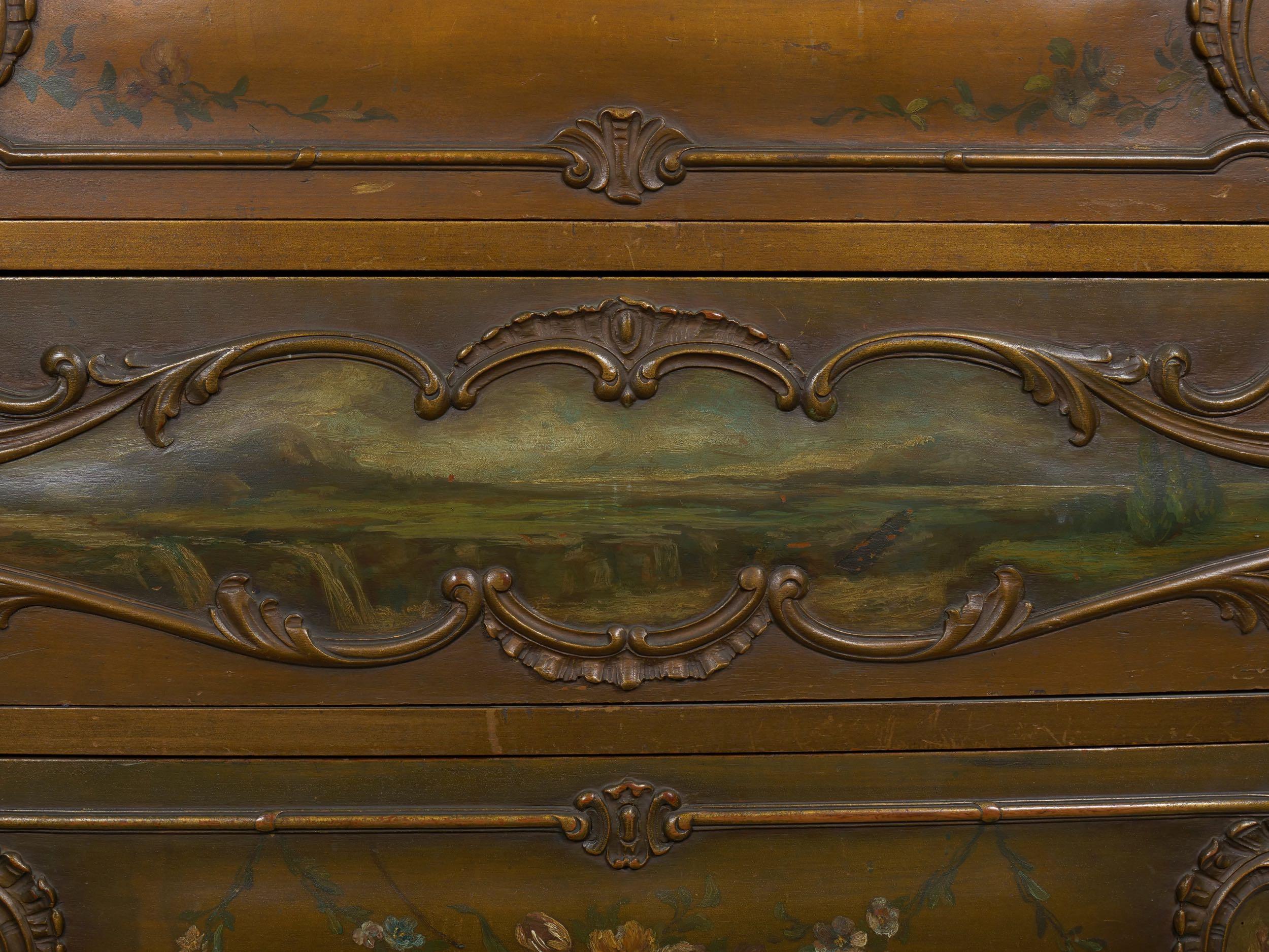 Rococo Revival Antique Painted Commode Chest of Drawers, Early 20th Century 10