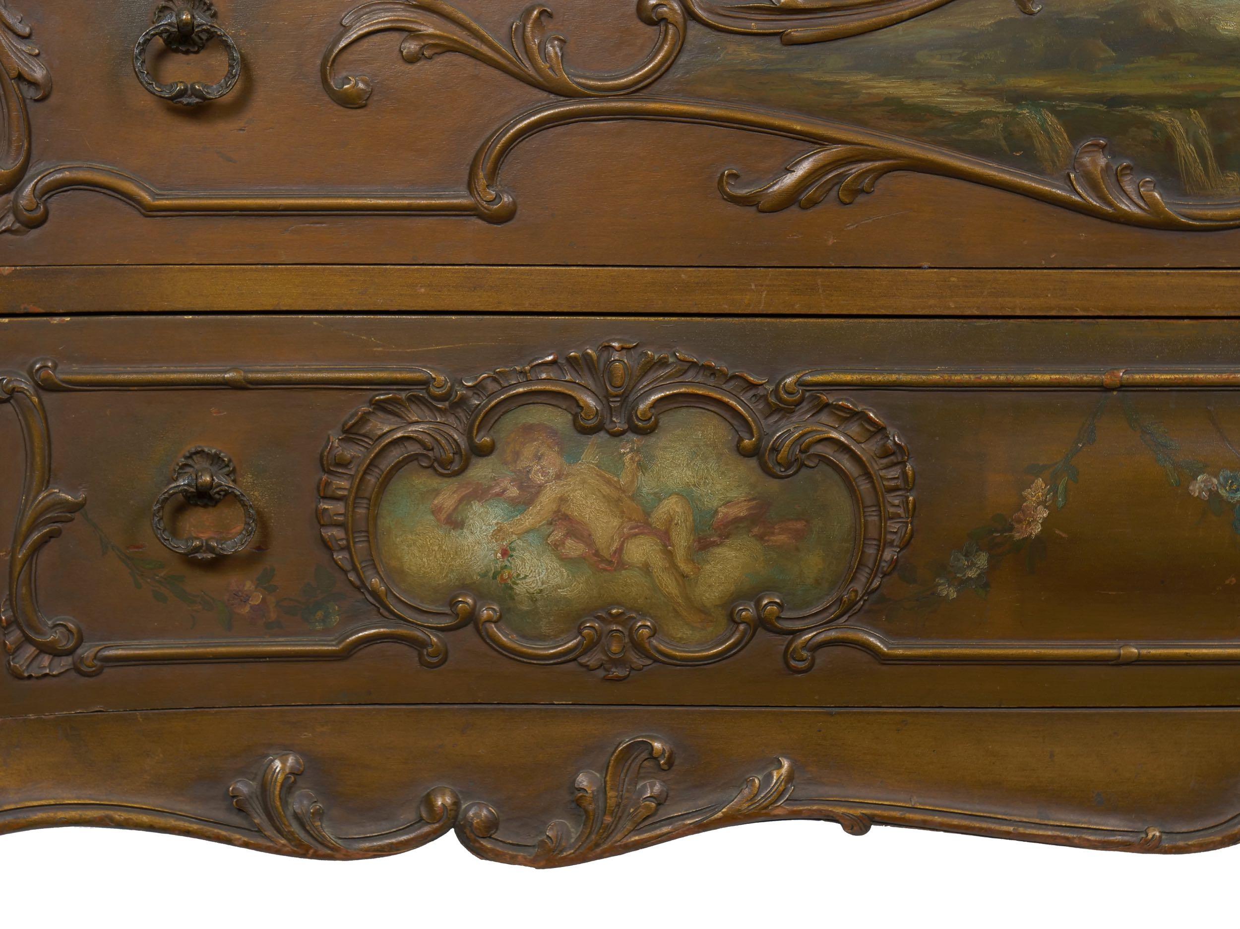 Rococo Revival Antique Painted Commode Chest of Drawers, Early 20th Century 11
