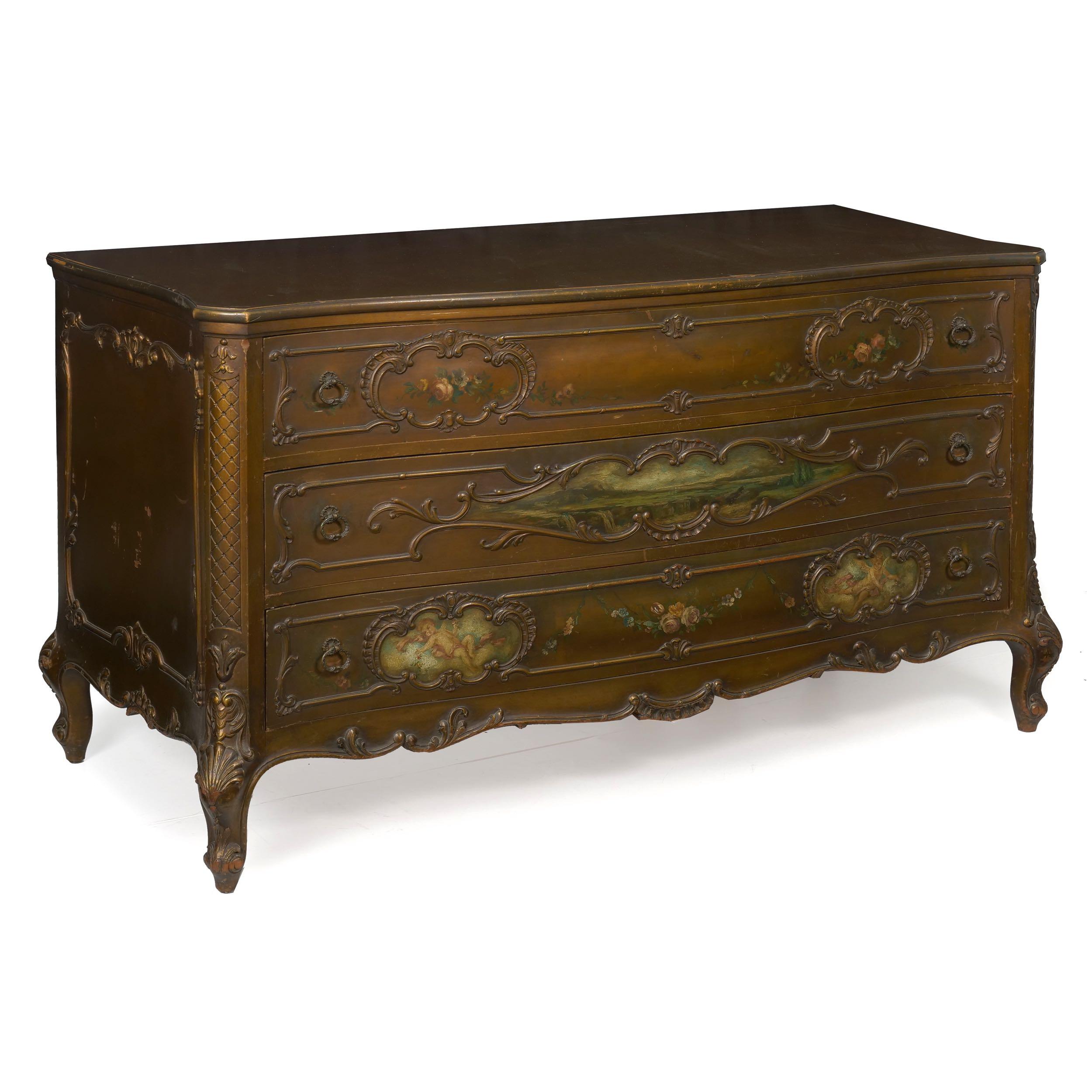 French Rococo Revival commode with painted panels
circa first half of the 20th century, unmarked
Item # 007WFV30K 

An attractive commode from the first half of the 20th century, the case features a warm brown painted surface that is likely original