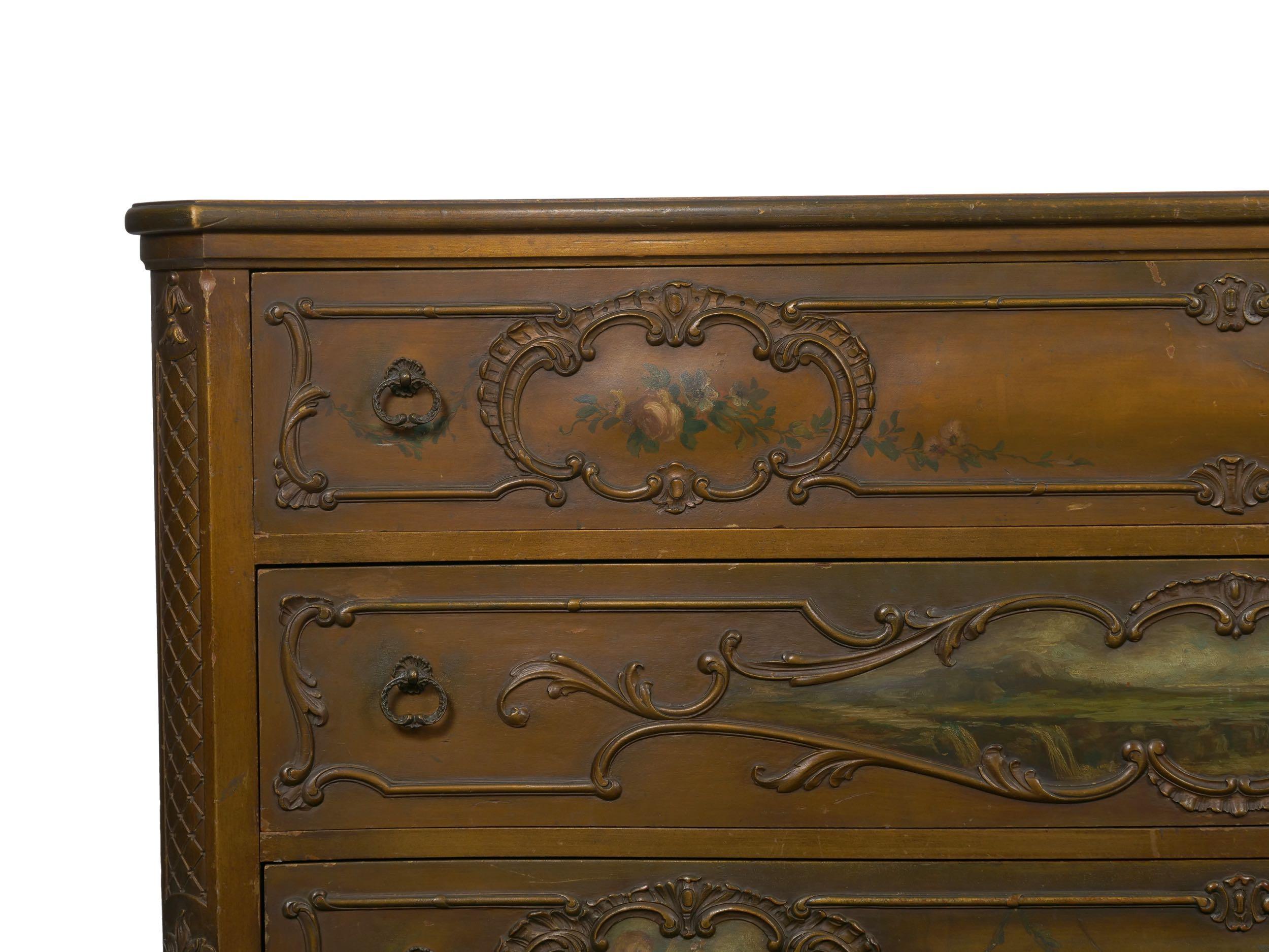 Rococo Revival Antique Painted Commode Chest of Drawers, Early 20th Century 1