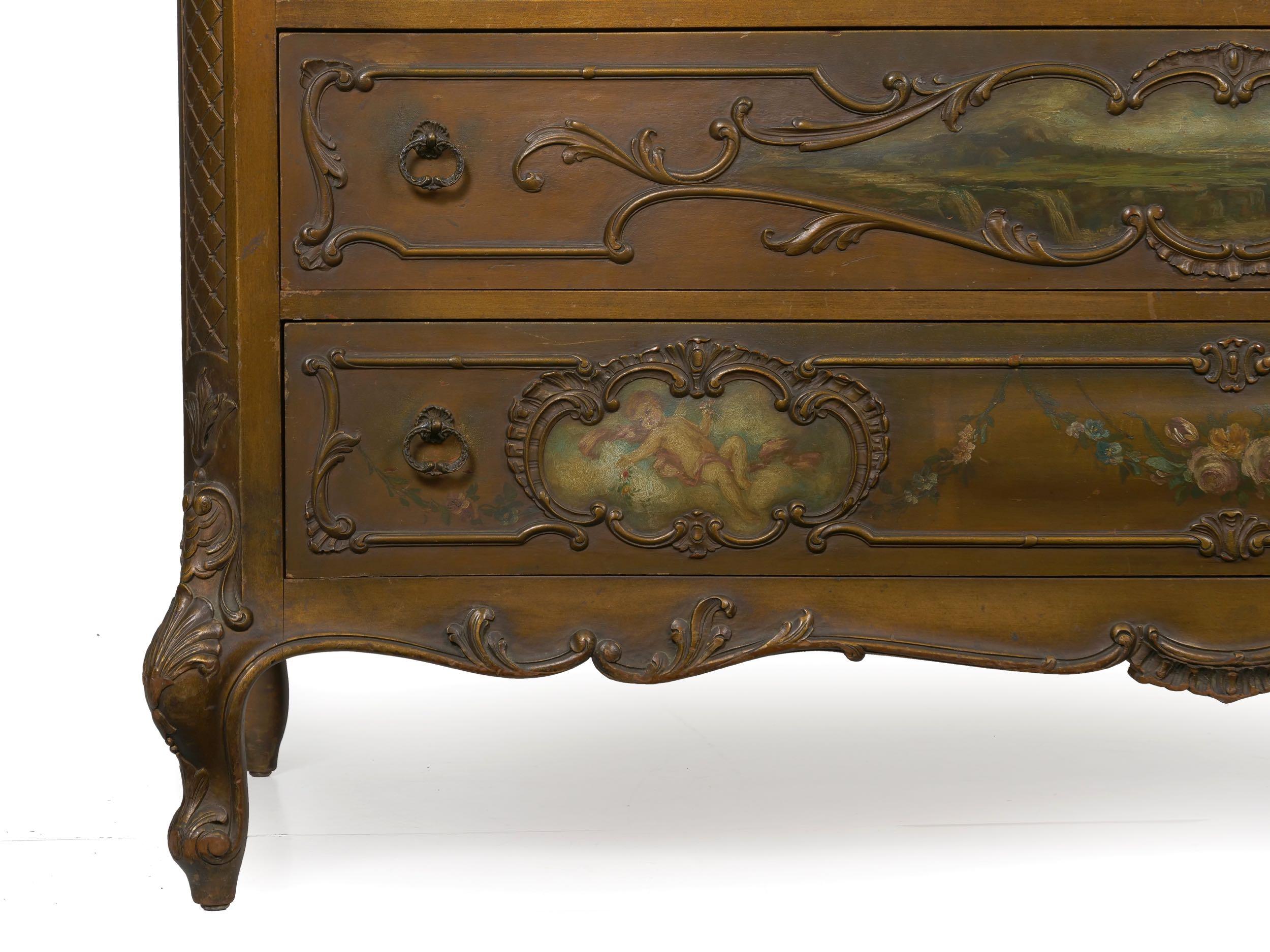 Rococo Revival Antique Painted Commode Chest of Drawers, Early 20th Century 2