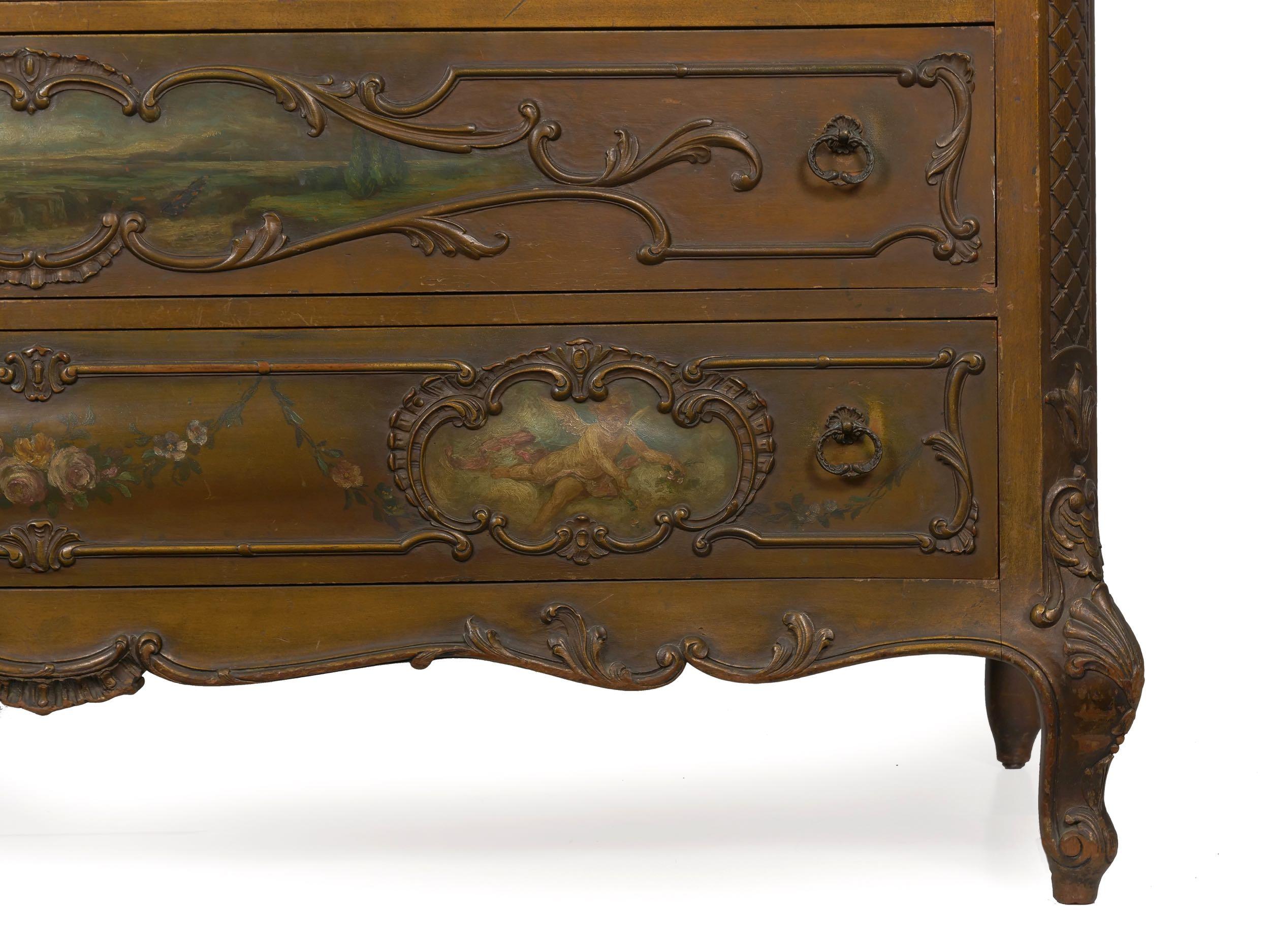 Rococo Revival Antique Painted Commode Chest of Drawers, Early 20th Century 3