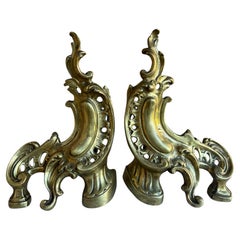 Rococo Revival Brass and Iron Fireplace Andirons, French, c. 1880