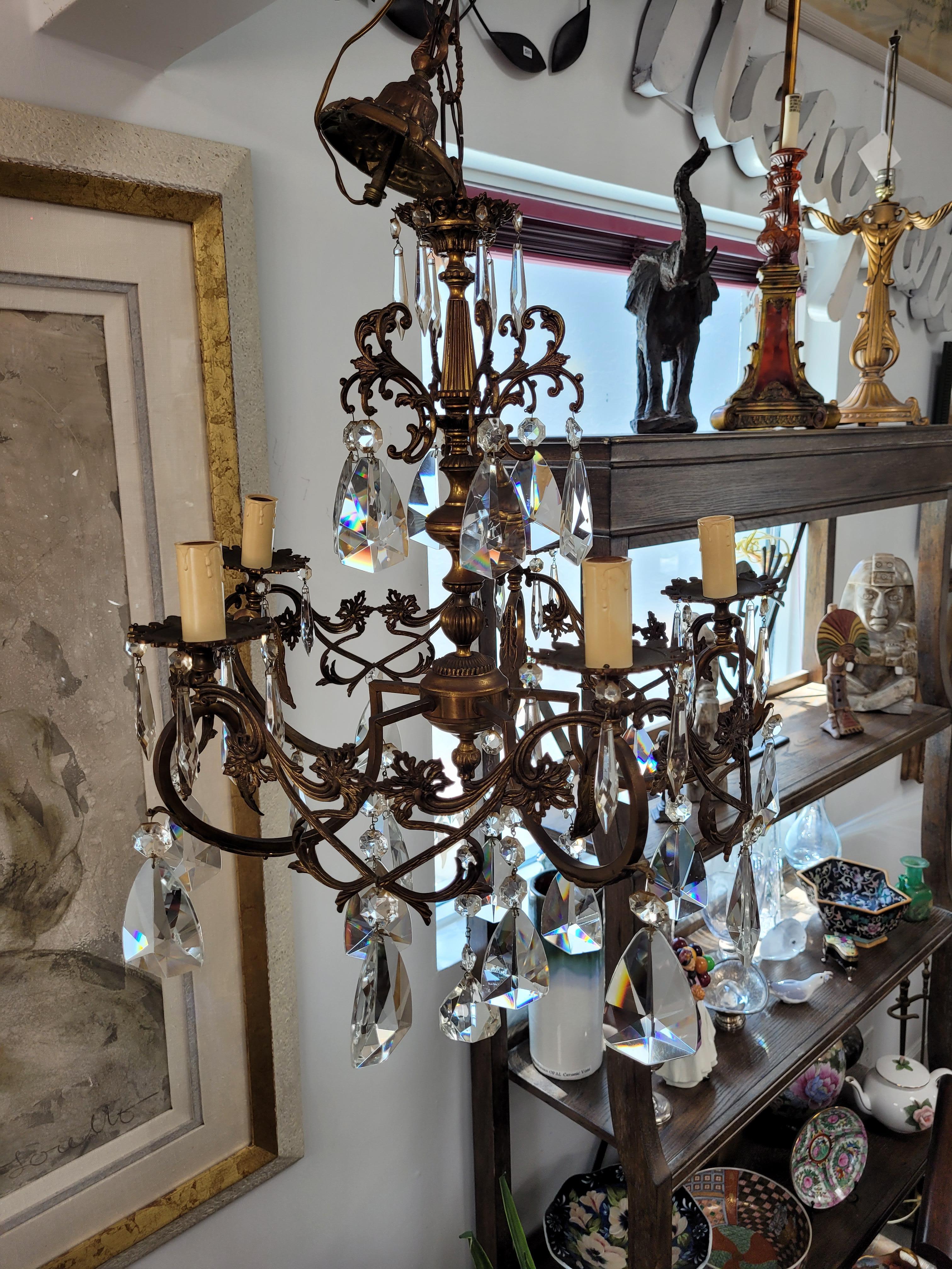 Neorococò Lampadario rococò in bronzo e cristallo, fine XIX-inizio XX secolo in vendita